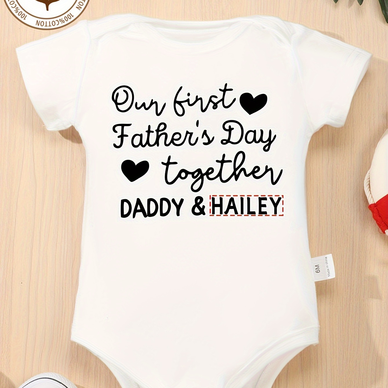 

100% Cotton Customized Baby Onesies "our First Father's Day Together Daddy And"......name Customization Soft Versatile Round Neck Romper