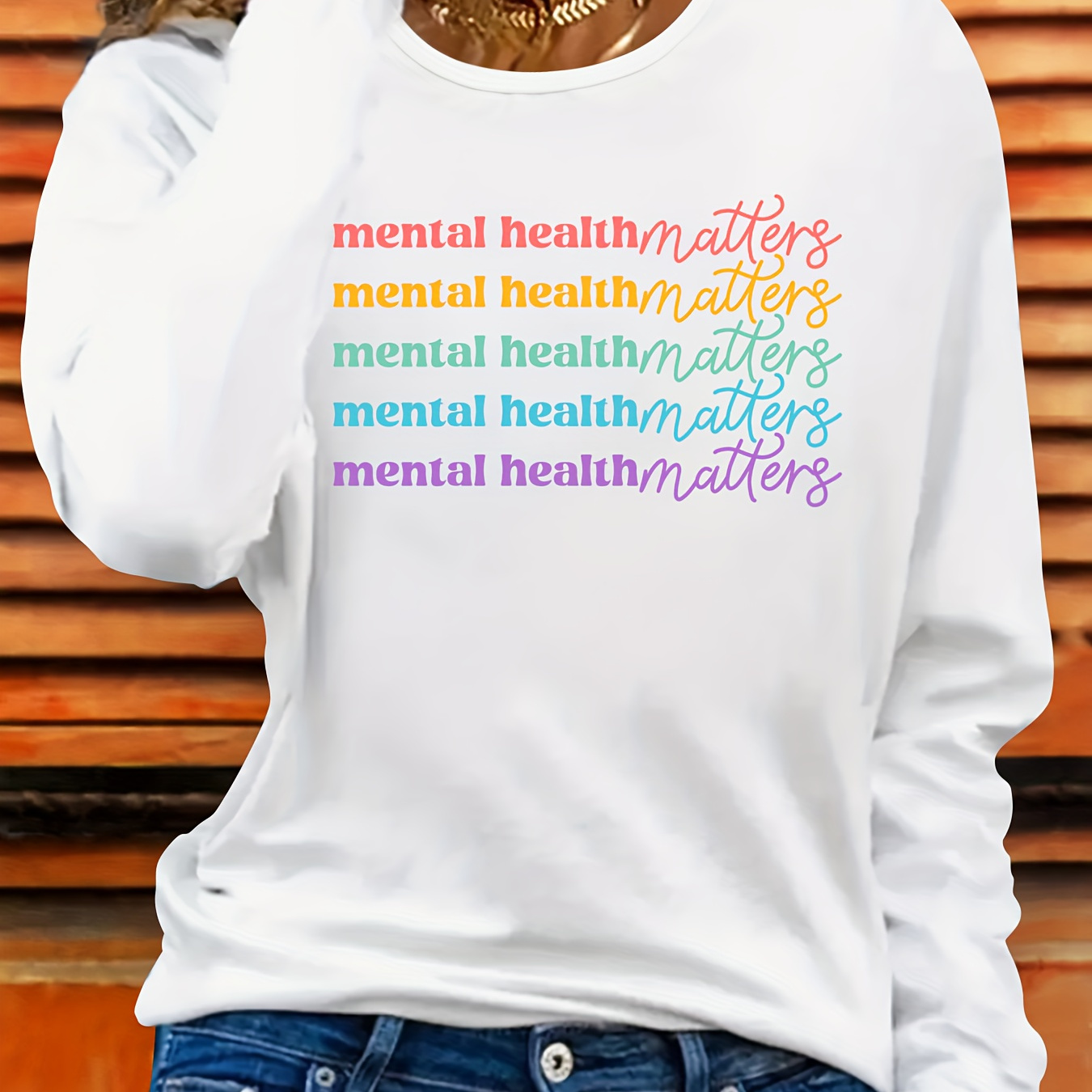 

Colorful Mental Health Matters Casual Long Sleeve T-shirt - Crew Neck, Stretch Fabric, Machine Washable - Perfect For Sports & Outdoor Activities