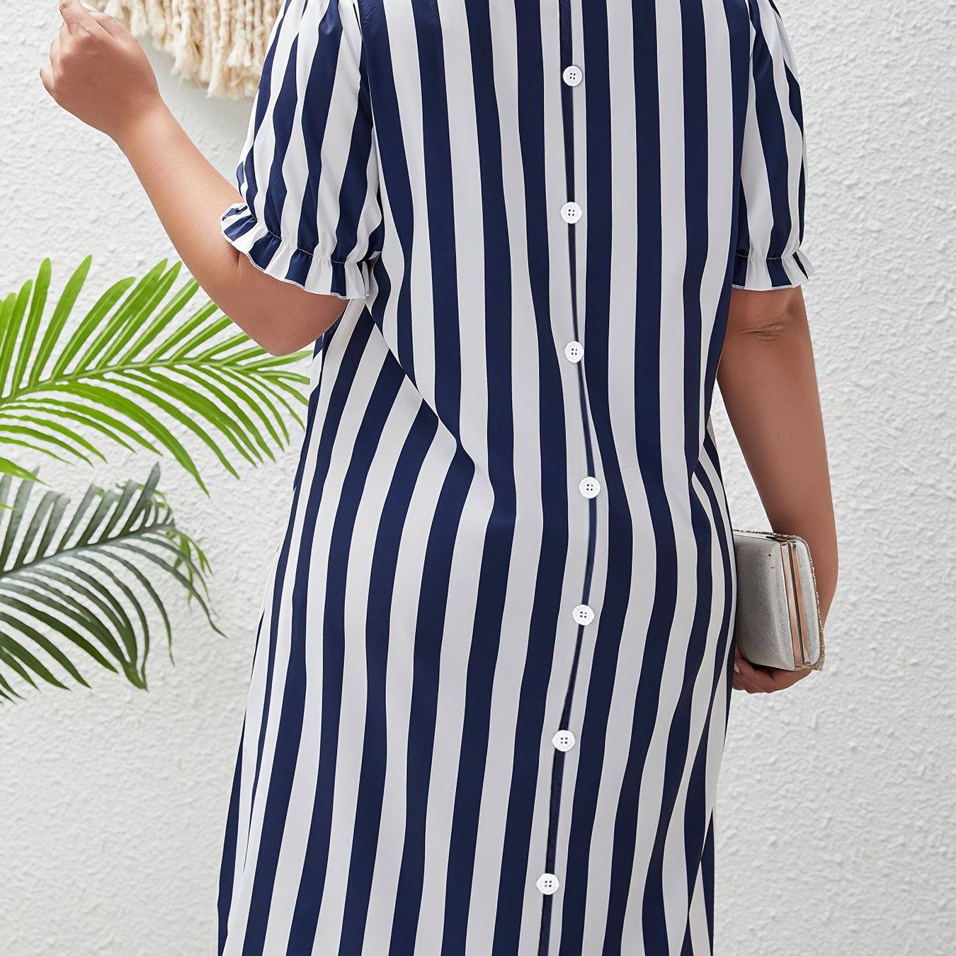 

Plus Size V- Striped - , And Elastane , Non-stretch, Twisted Hem , Shirting No - /summer/