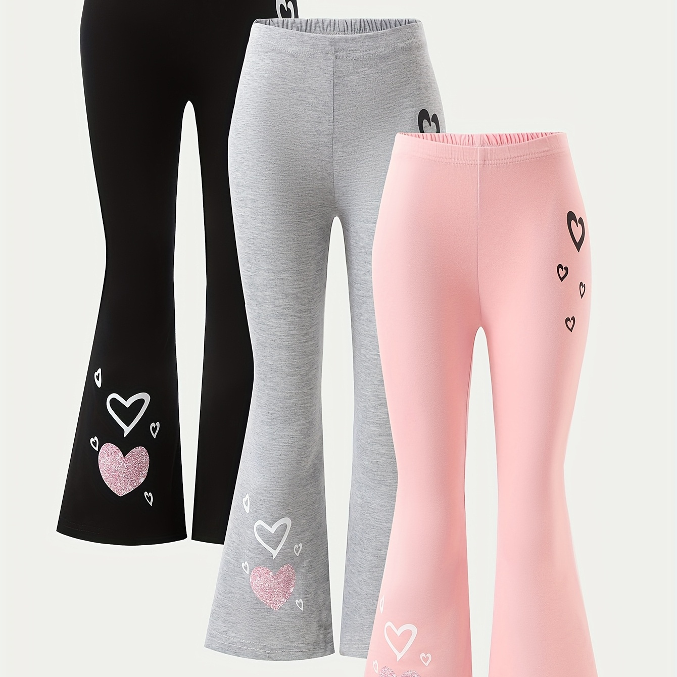 3pcs Girls' Stretchy Flared Pants