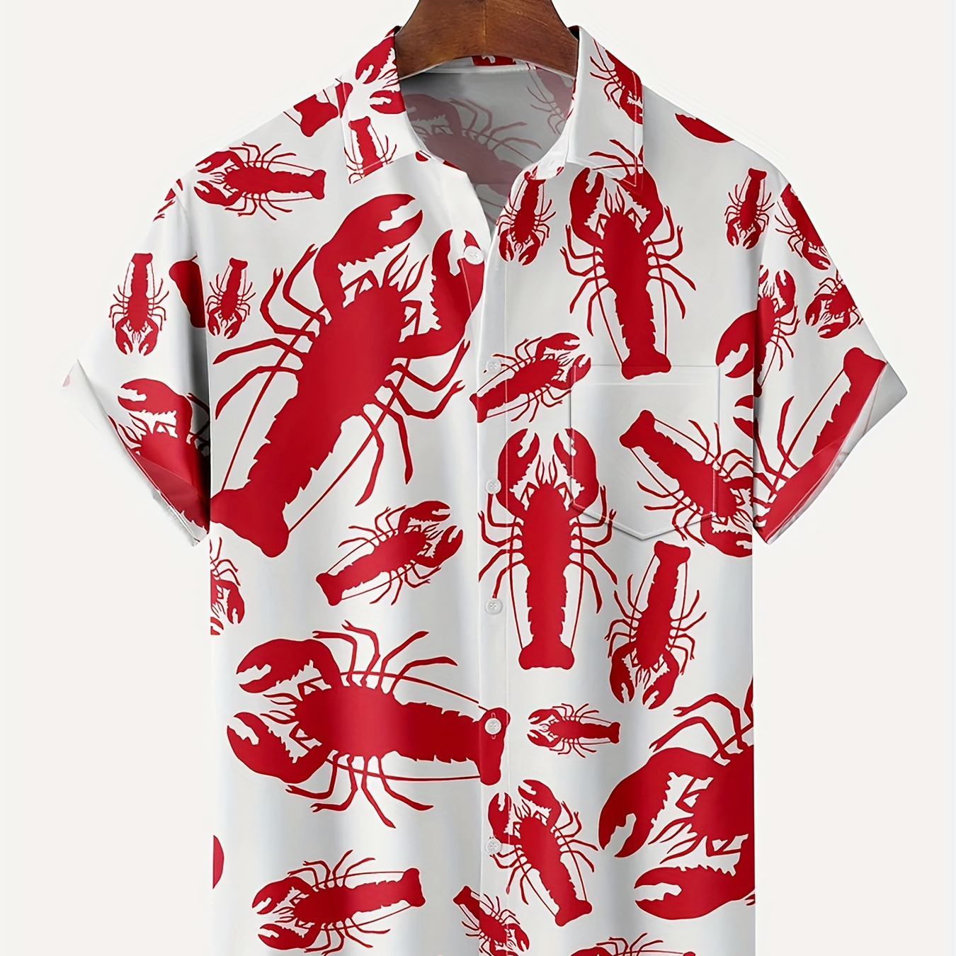 

Chemise À Revers À Manches Courtes Pour Hommes, Imprimé Homard Créatif, Élégante, Avec Poche Poitrine, Haut De Vacances D'été