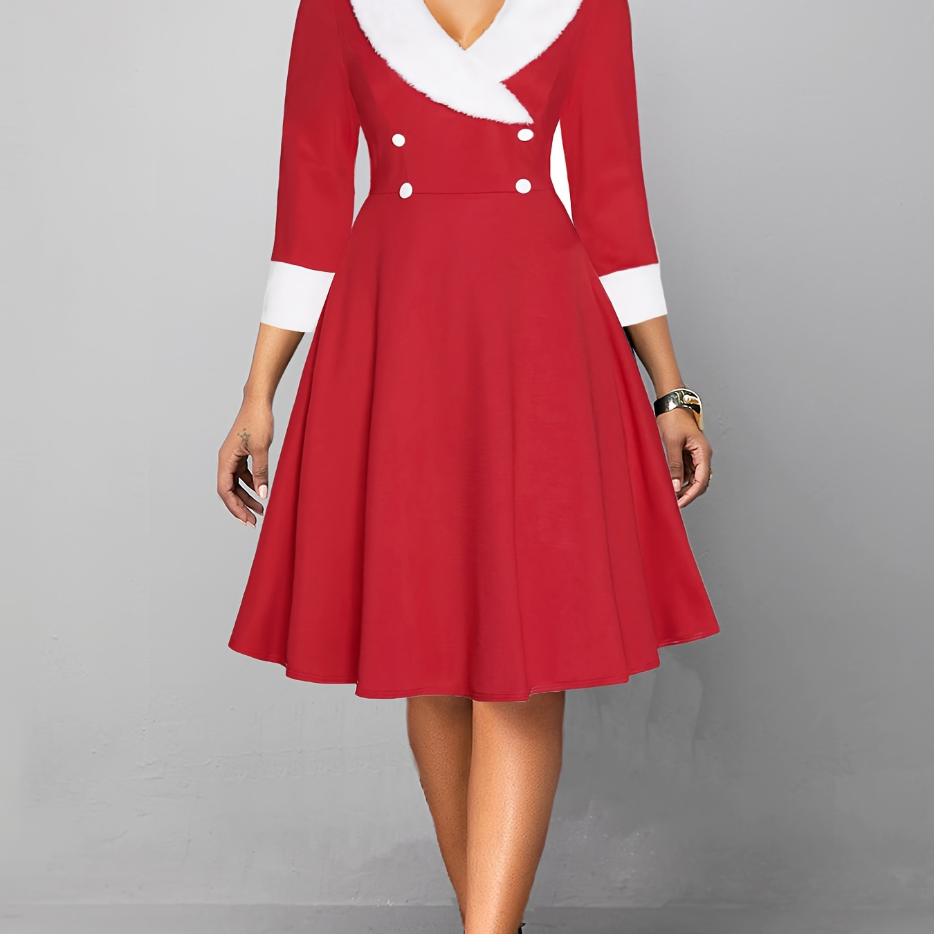 

Robe de à double boutonnage, col châle, pour femmes, pour Noël