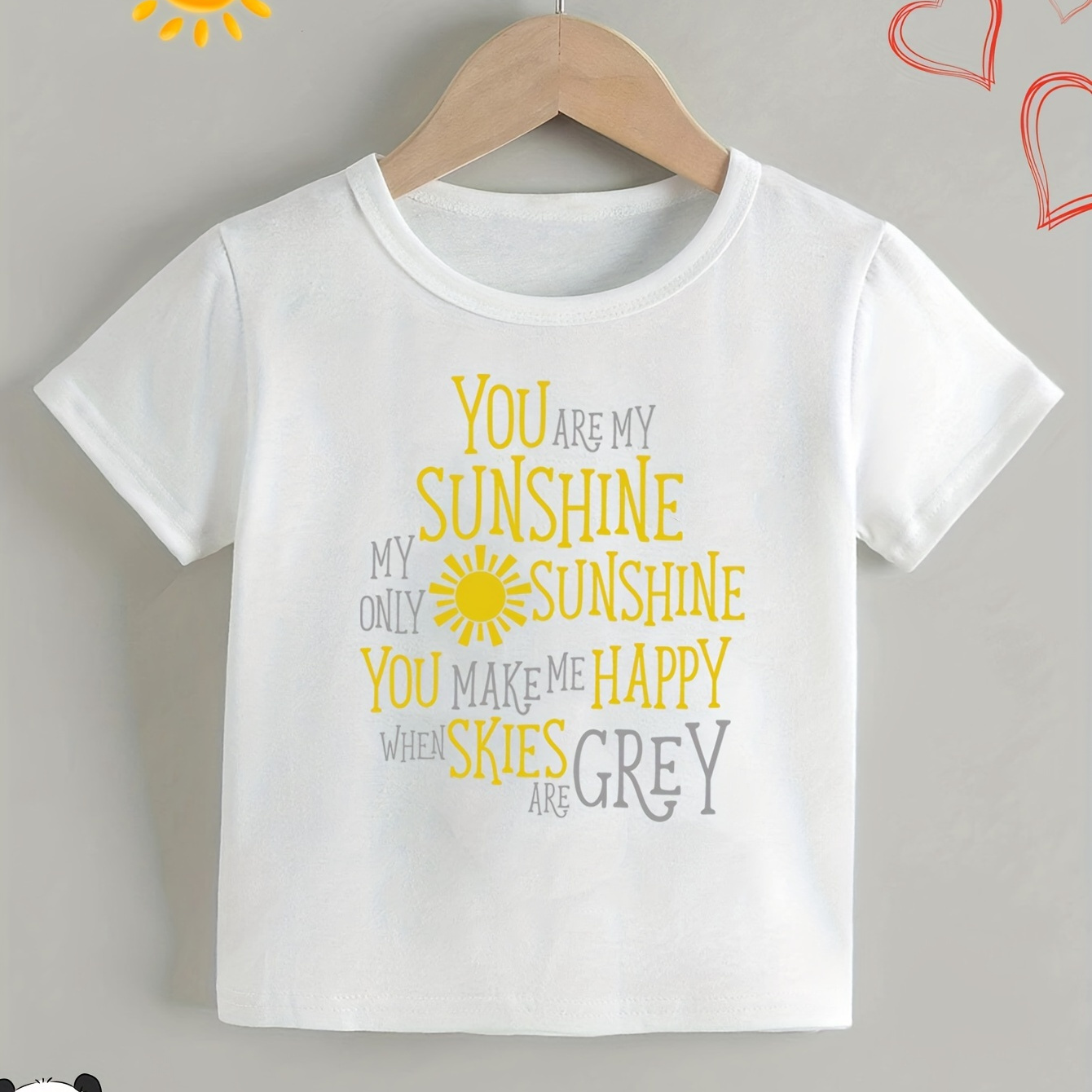 

You Are My Sunshine Graphic Print Tee, Girls' Casual & Trendy Crew Neck Short Sleeve T-shirt For Spring & Summer, Girls' Clothes For Everyday Life