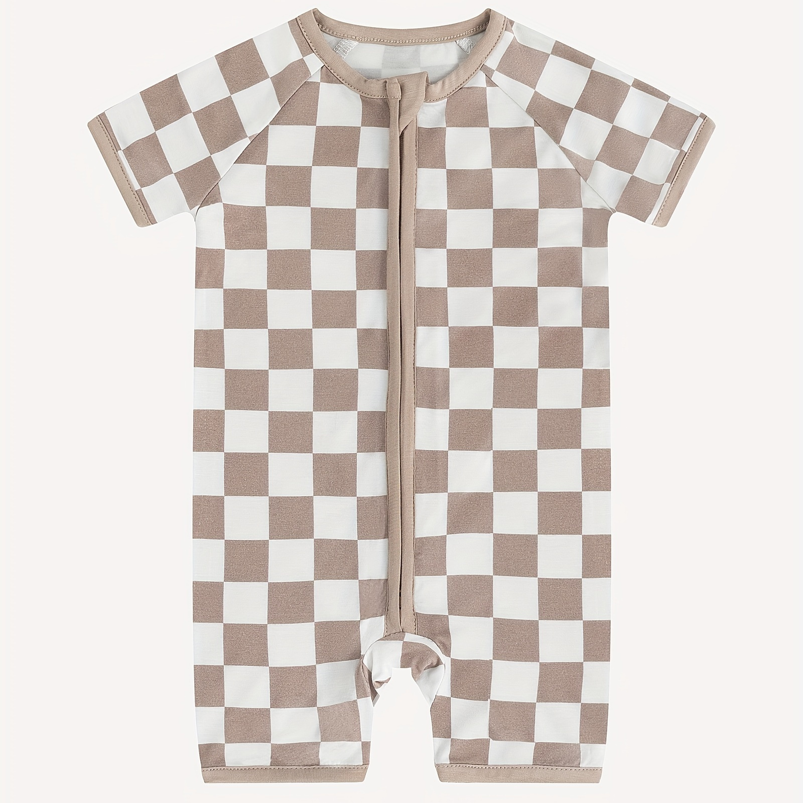 

Miozing Newborn Baby Bamboo Light Grey Checkerboard Short Sleeve Bodysuit