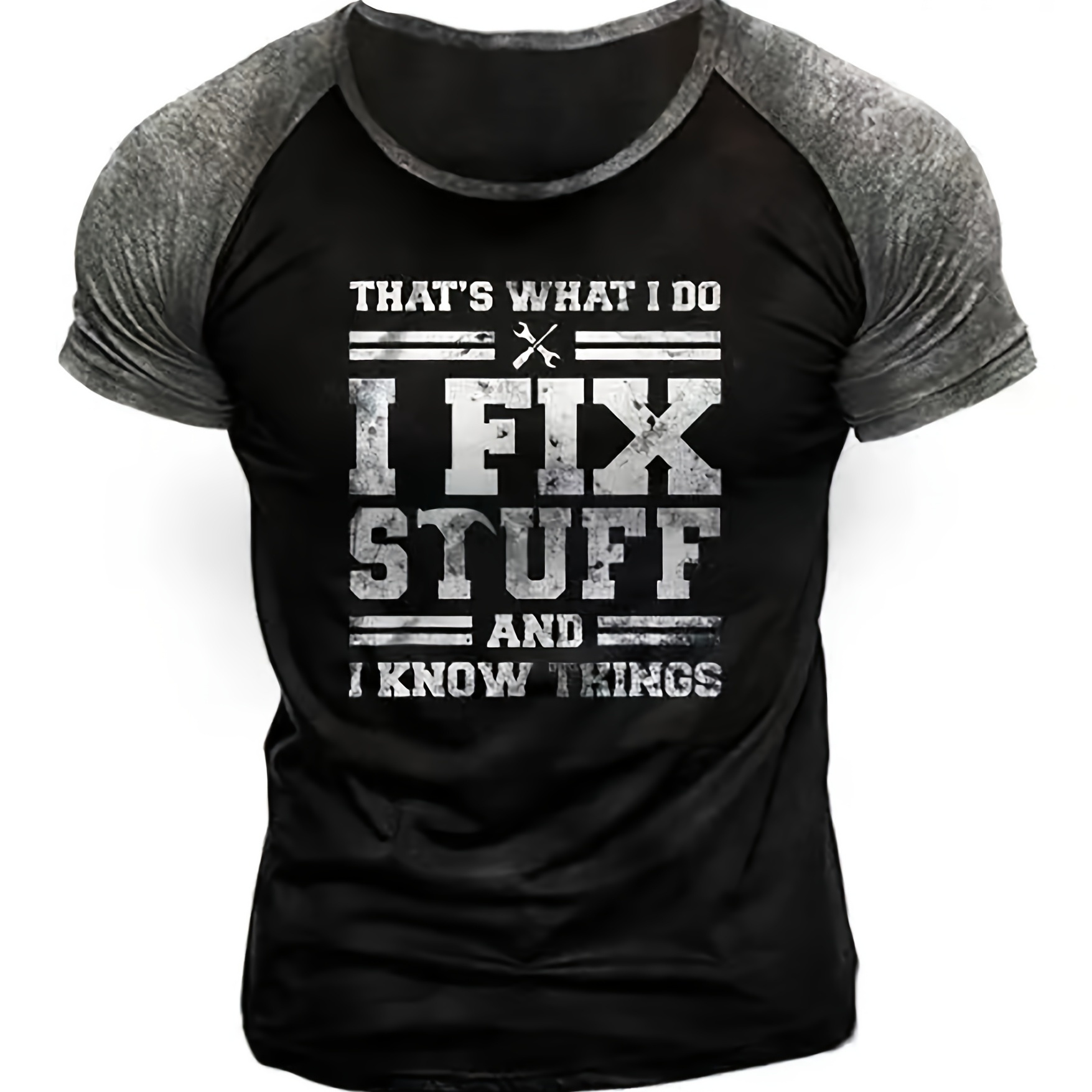 

Men's Color Matching I Fix Stuff Print T-shirt, Casual Short Sleeve Crew Neck Tee, Men's Clothing For Outdoor