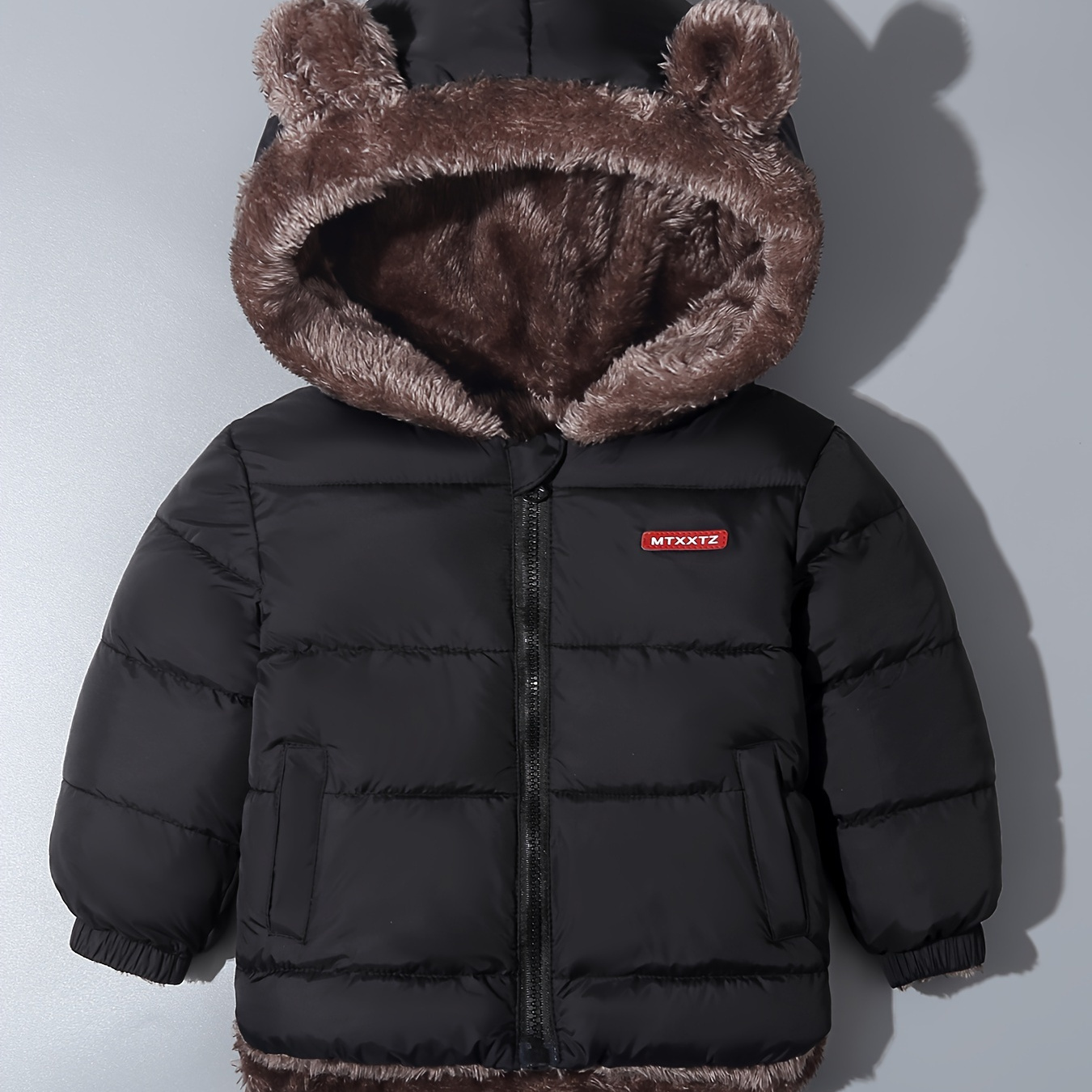 

Boys Winter Hoodie With Cute Bear Ear, Light Warm Jacket Cute Hooded Coat