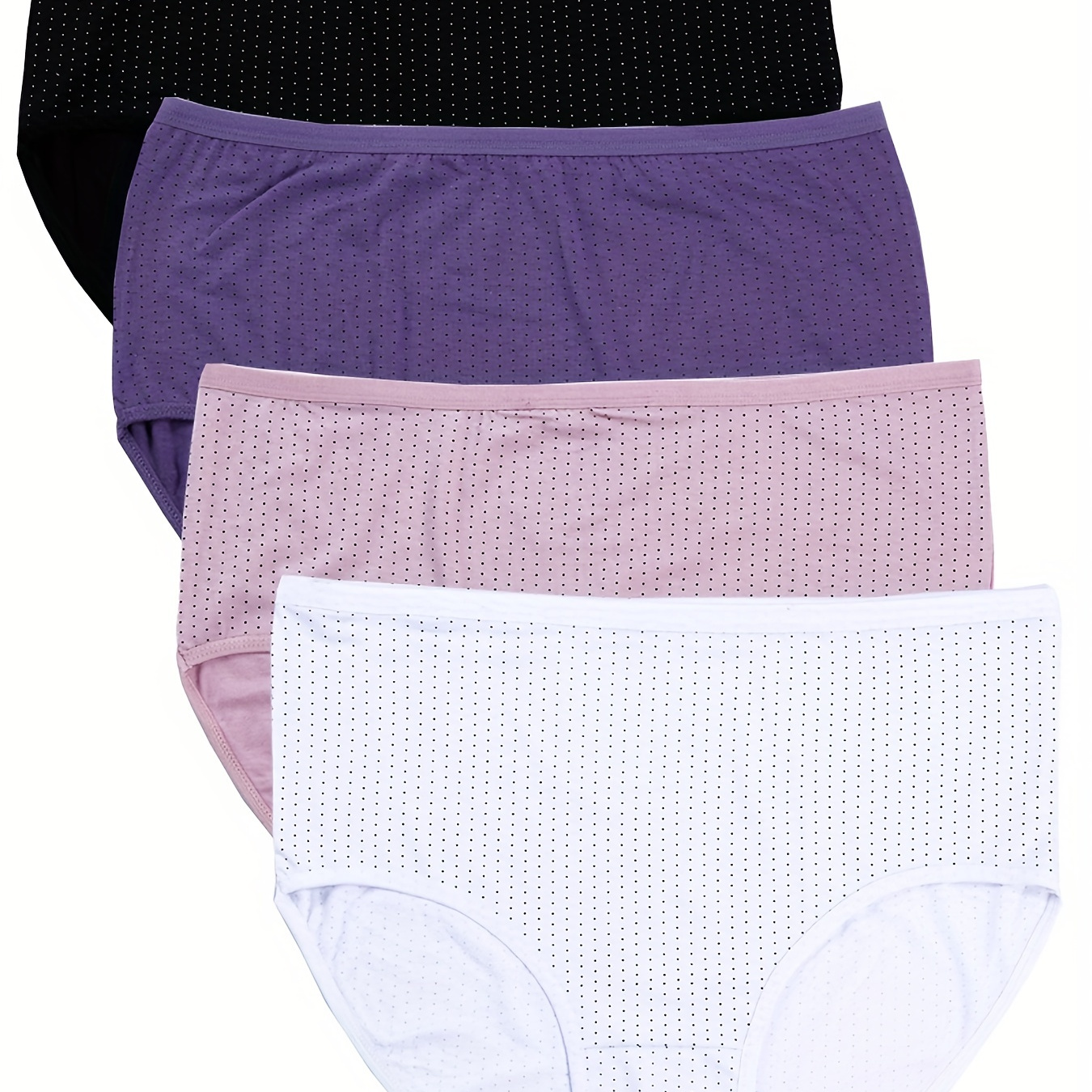

4 Pack Plus Size Simple Underwear Set, Women's Plus Dot Print Medium Stretch Soft Panty 4 Piece Set