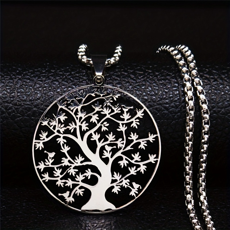 

Tree Of Life Stainless Steel Pendant Necklaces Women's Statement Necklace Silver Color Chain Necklace Jewelry