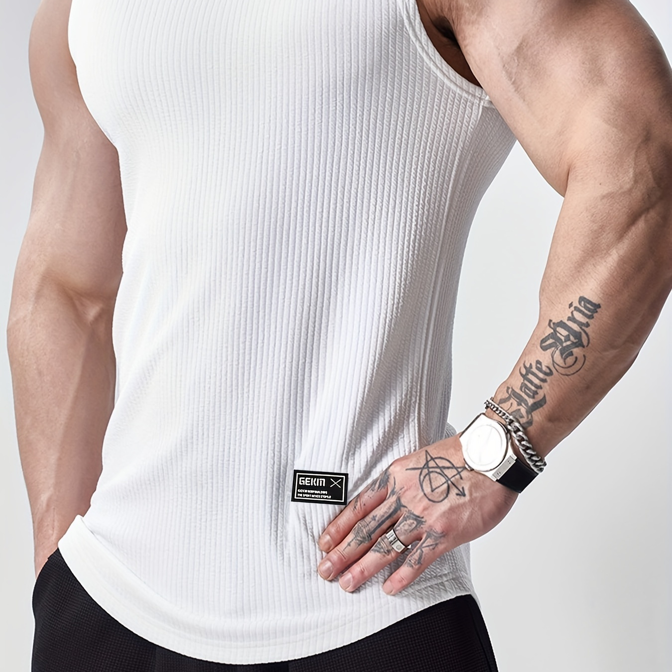 Men's Solid Tank Top, Active Quick Dry Breathable Mid Stretch Crew Neck Sleeveless Shirt, Men's Clothing For Summer Outdoor