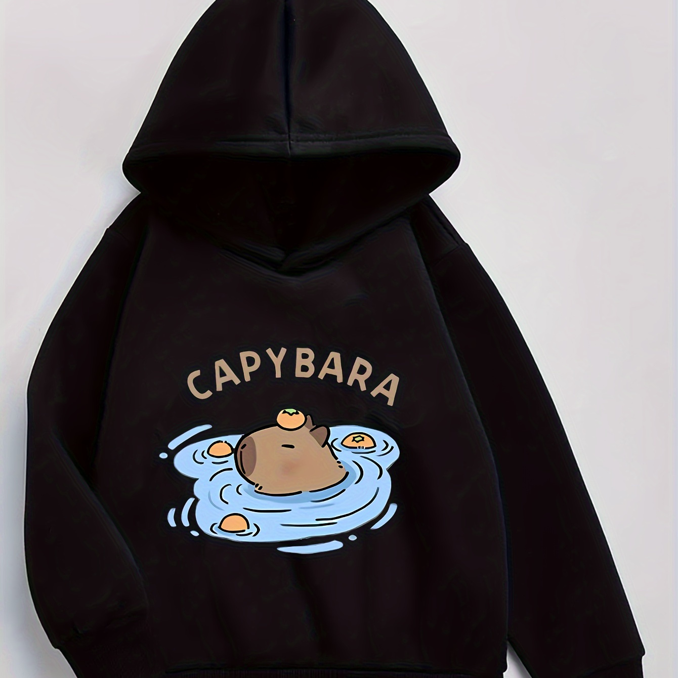 

Capybara Cartoon Graphic Pirnt, Boy's Fashion Casual Comfy Round Neck Pullover Hoodies For Daily And Outdoor Wear