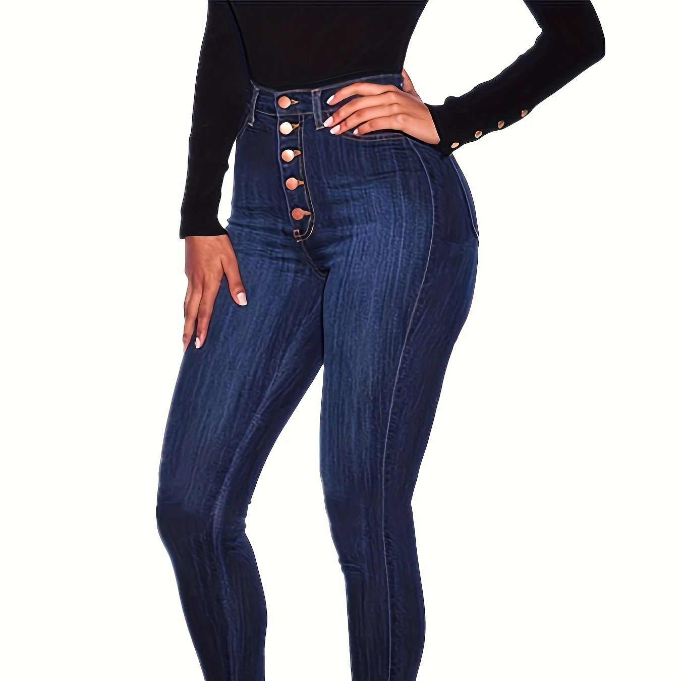 

Women's High-waist Stretchy Skinny Jeans - Sexy Curve-, Butt-lifting Denim In With Decorative Button Detail,