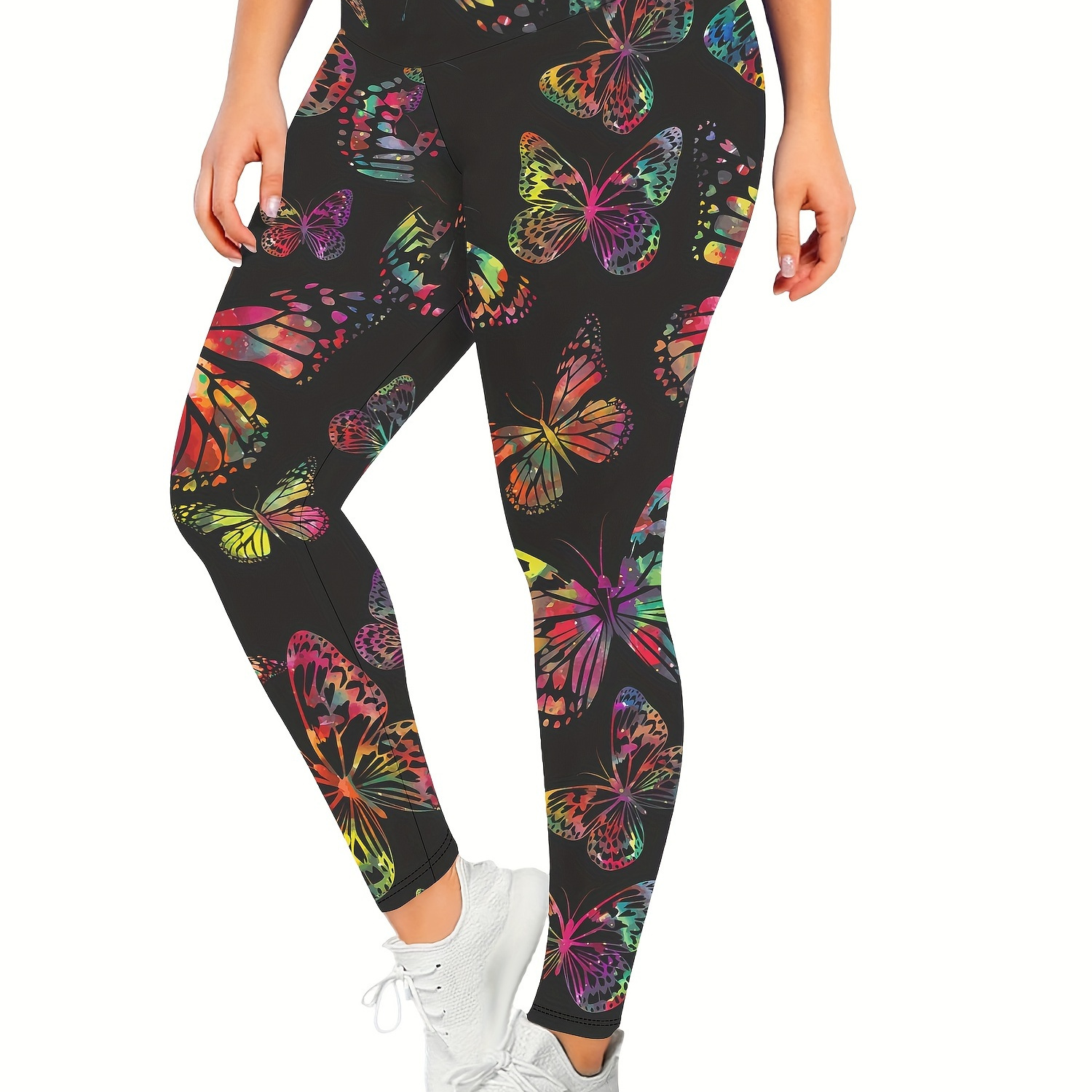 Plus Size Sports Leggings Women's Plus Butterfly Patched - Temu