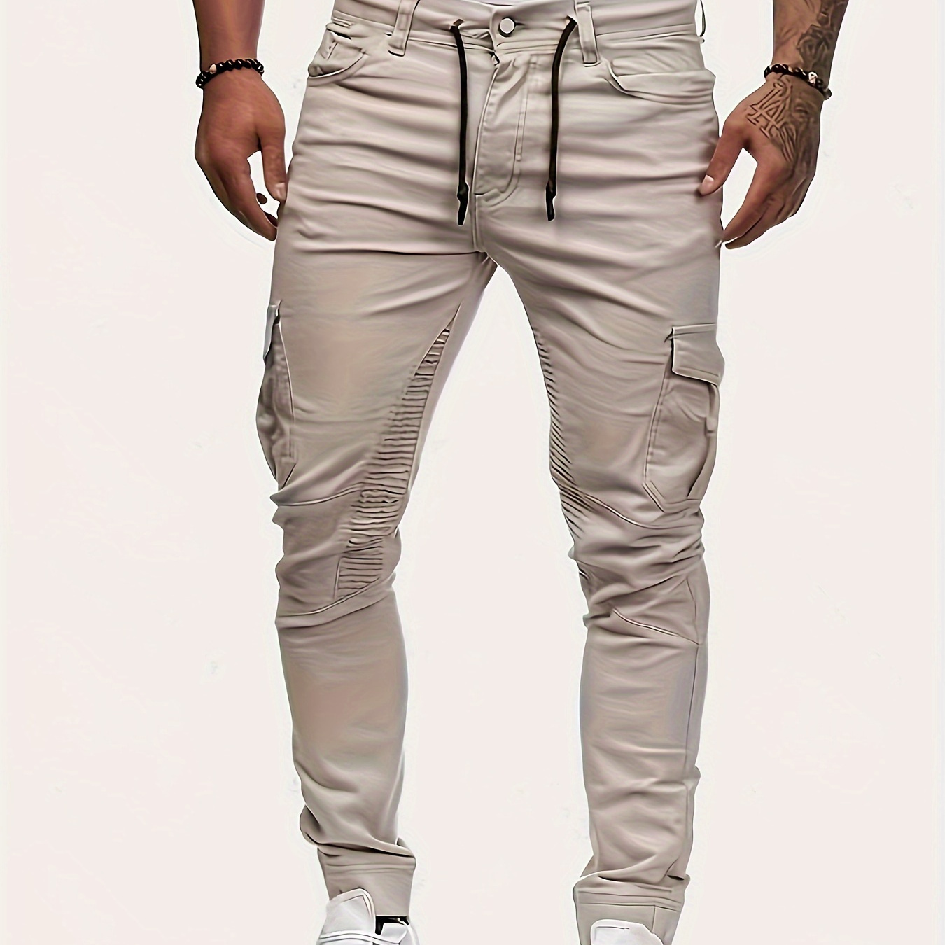 

Solid Skinny Denim Joggers For Outdoor Sports, Trendy Leisure Trousers For Males