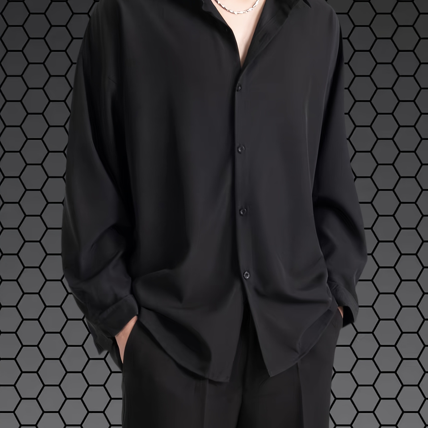 

Black Long-sleeve Shirt For Men - Casual, Non-stretch Polyester, All