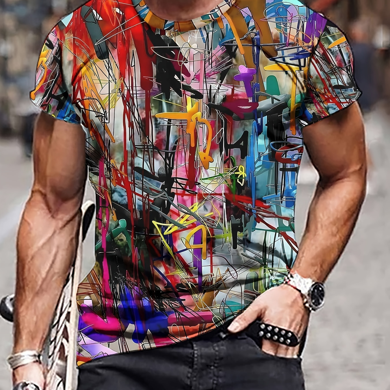 

[customer ] Men's Breathable Casual T-shirt - Fashion Print, Crew Neck, Short Sleeve, Polyester , Machine Washable - Summer