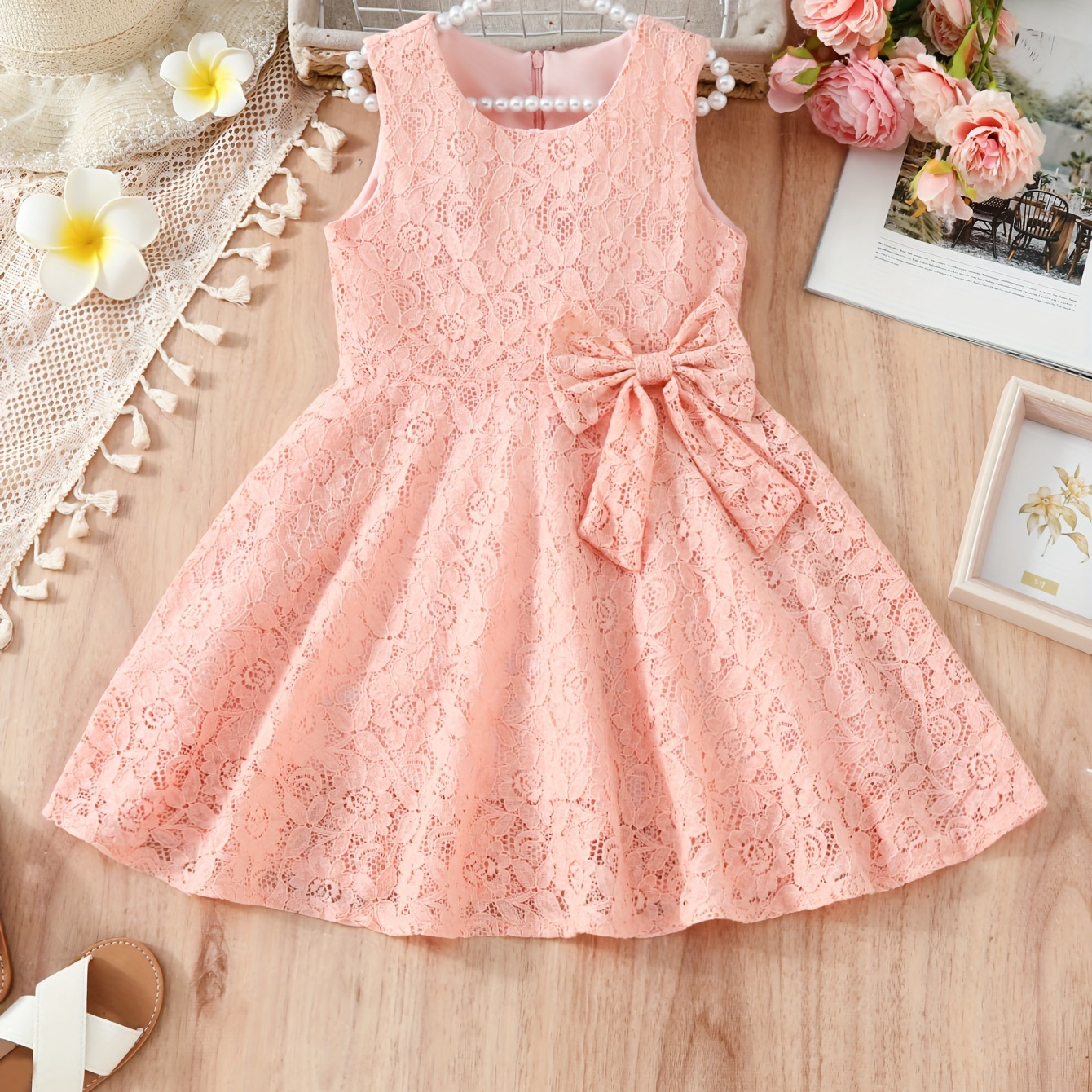 

Sweet Girls Versatile Solid Sleeveless Dress Bow Decor Dresses For Summer Outdoor Party