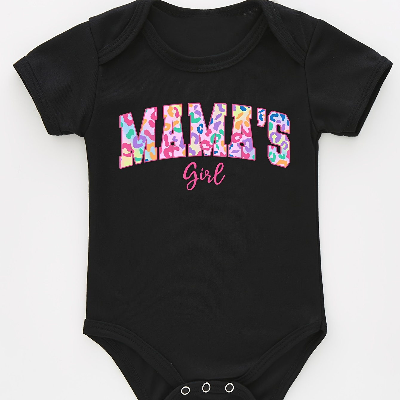 

' Short-sleeve Polyester Bodysuit With "mama's Girl" Colorful Letter Print, Soft And Comfy Baby Romper