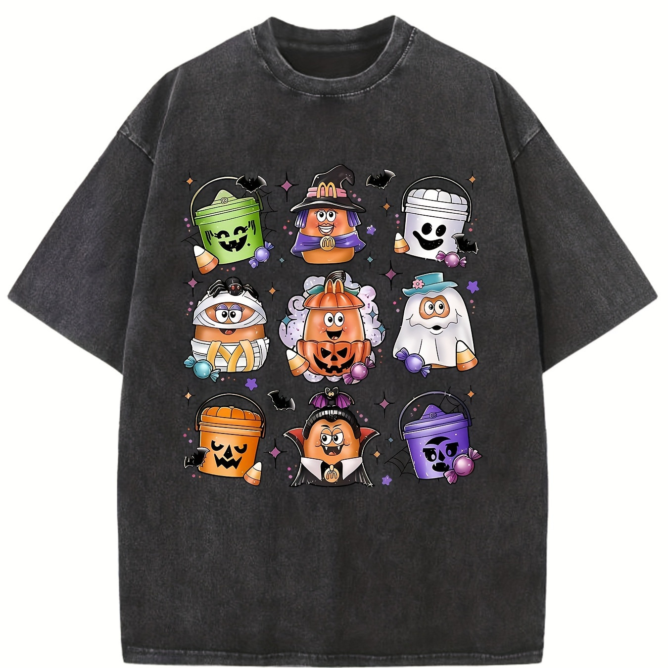 

Sweatshirt - 90s Retro Spooky Crewneck Vintage Washed High Quality Cotton Patterned T-shirt Men's T-shirt Clothing Drop Shoulder Sleeve Round Neck Tops Short Sleeve