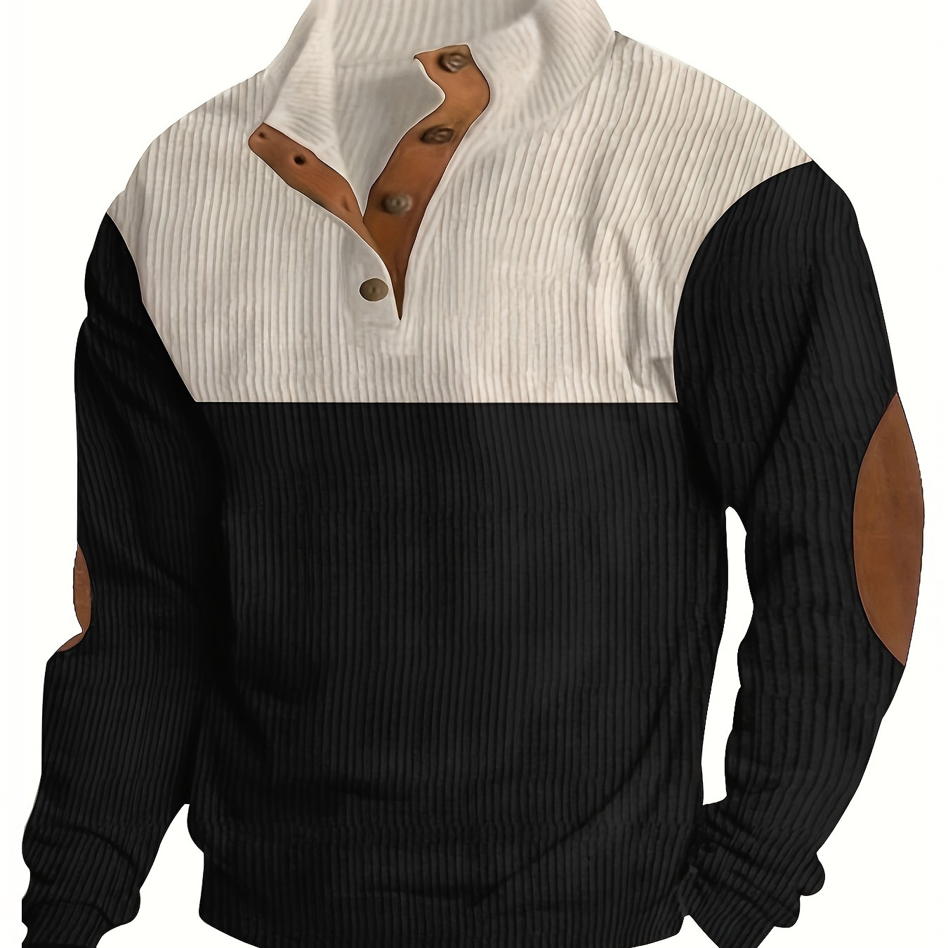 

Men's Casual Corduroy Sweater - Long Sleeve, Stand Collar, Knitted Outerwear For Autumn And Winter