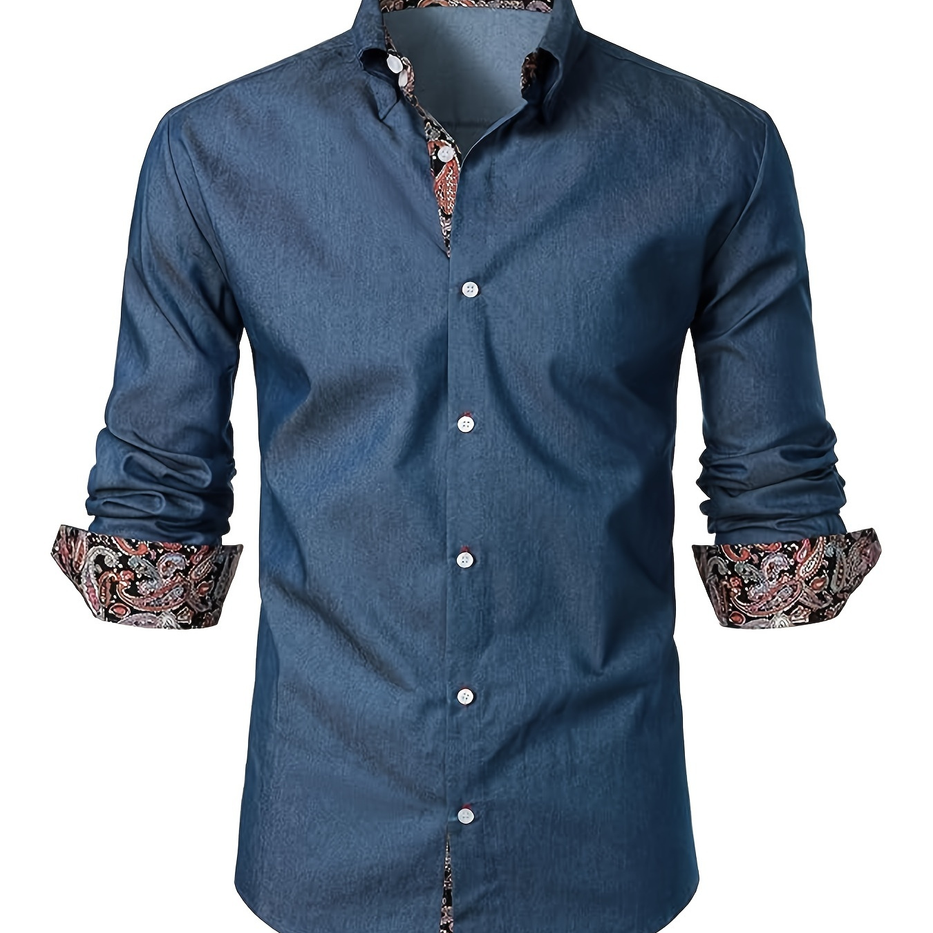 

1pc Men's Casual Long Sleeve Shirt With Print Cuffs - Polyester 95%, Elastane 5% - Lapel Collar, Button-up, Woven Fabric, Non-stretch - Weekend Casual Top