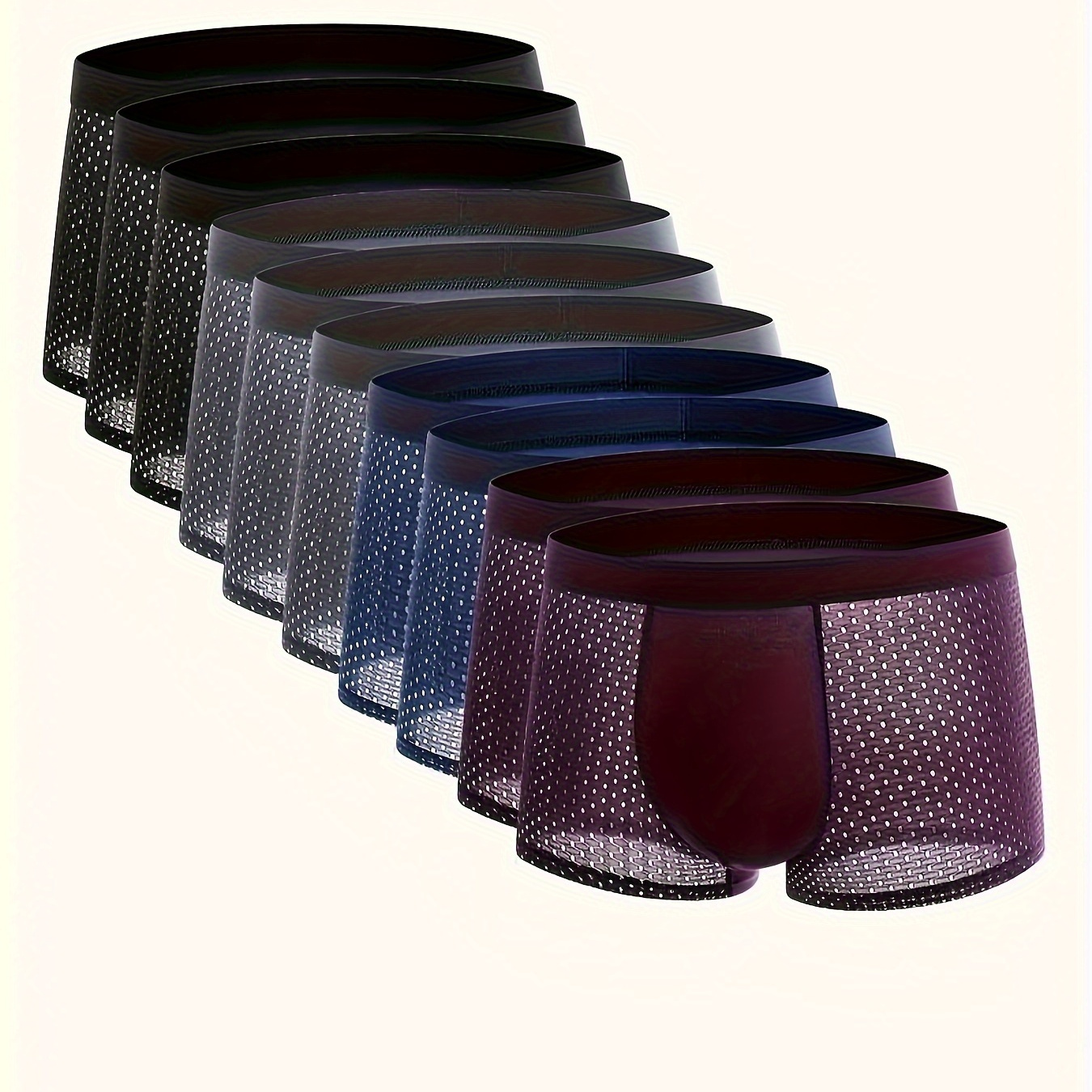 

10-Pack de Boxers Respirants en pour Hommes avec Détails en Contrastée - Mélange de Polyester et d'Élasthanne, Tissu Extensible Moyen, Sous-Vêtements en de Couleur Unie