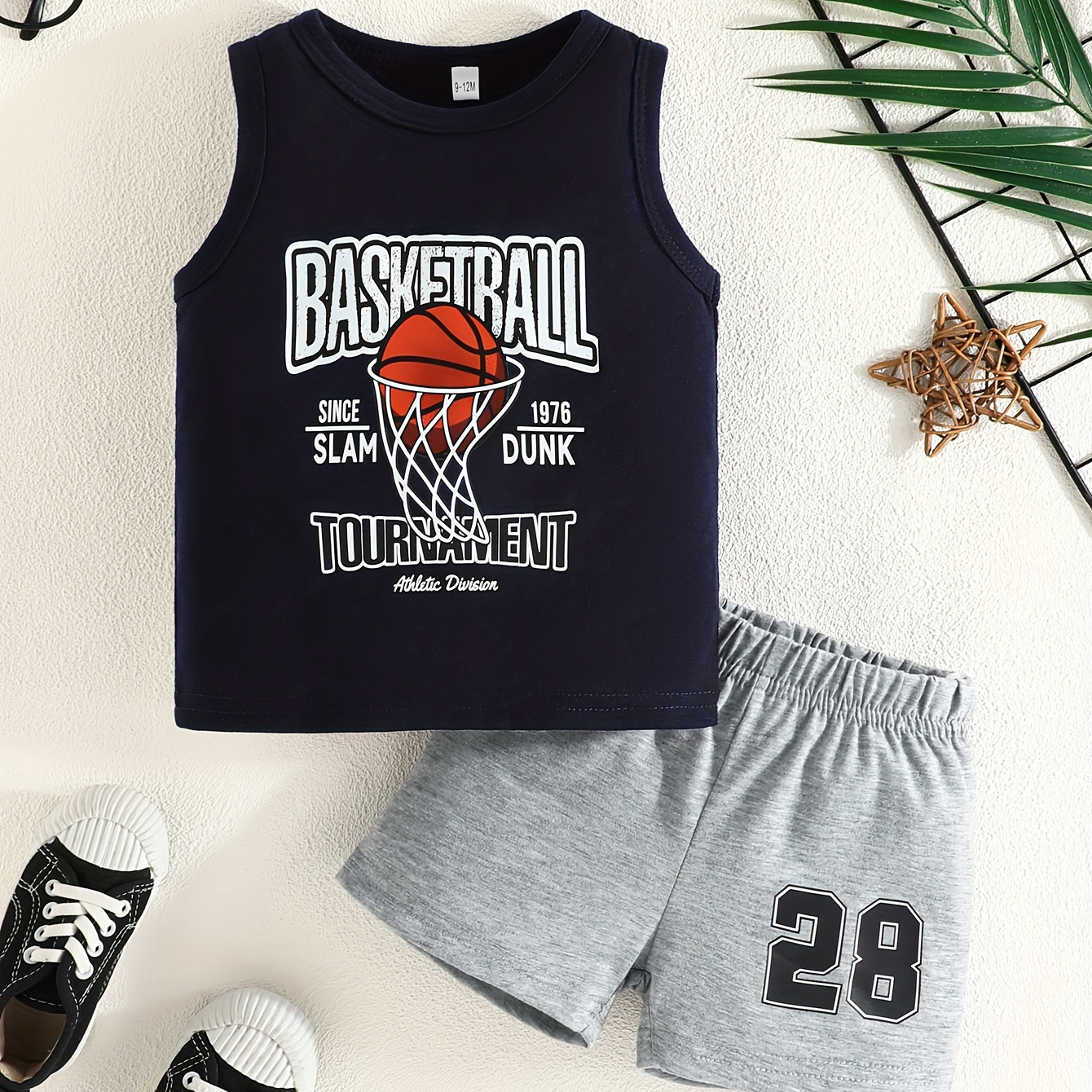 

2pcs Toddler's "basketball Tournament" Print Summer Set, Tank Top & Casual Shorts, Baby Boy's Clothes