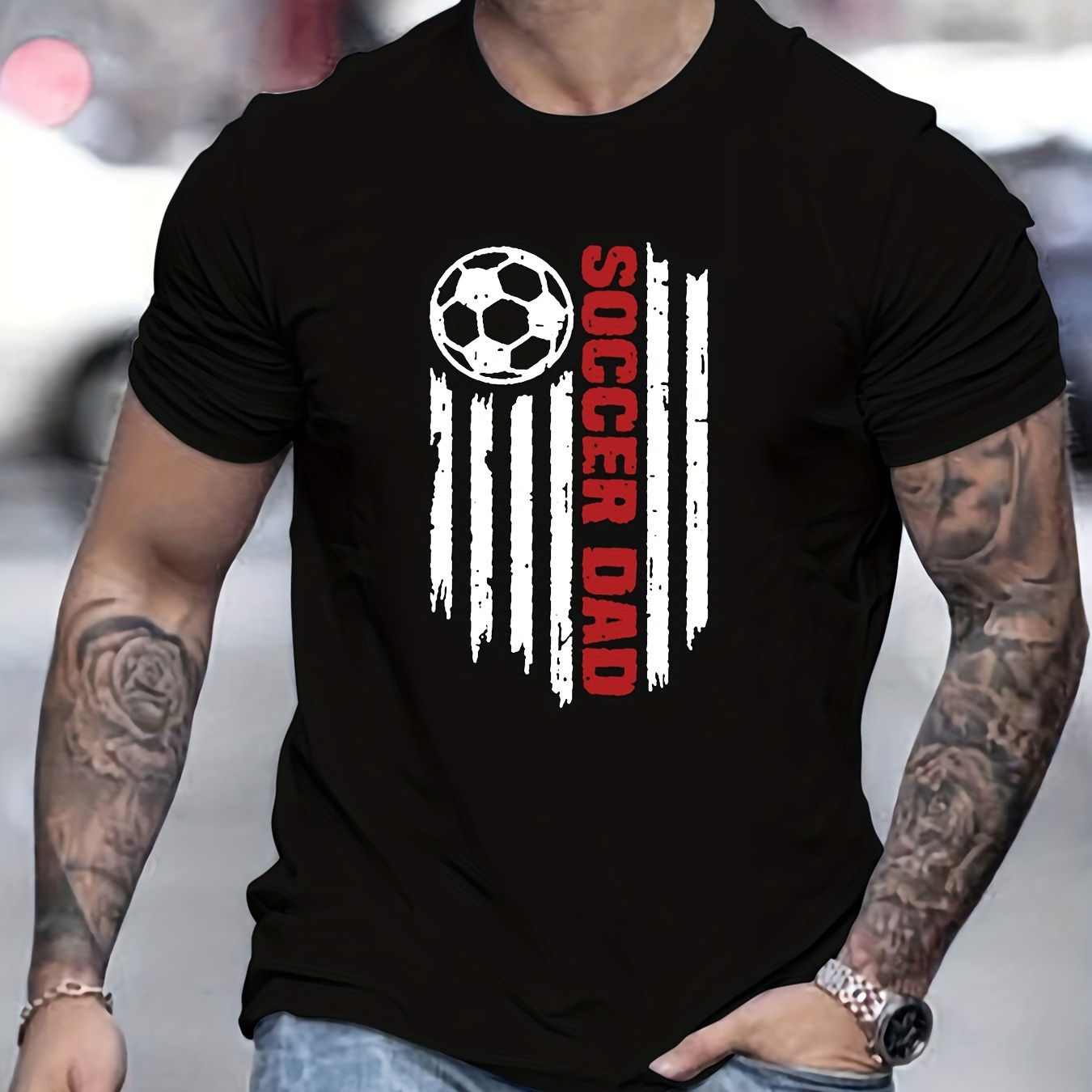 

Father's Day Soccer Dad Pattern Print Men's Comfy T-shirt, Graphic Tee Men's Summer Outdoor Clothes, Men's Clothing, Tops For Men, Gift For Men