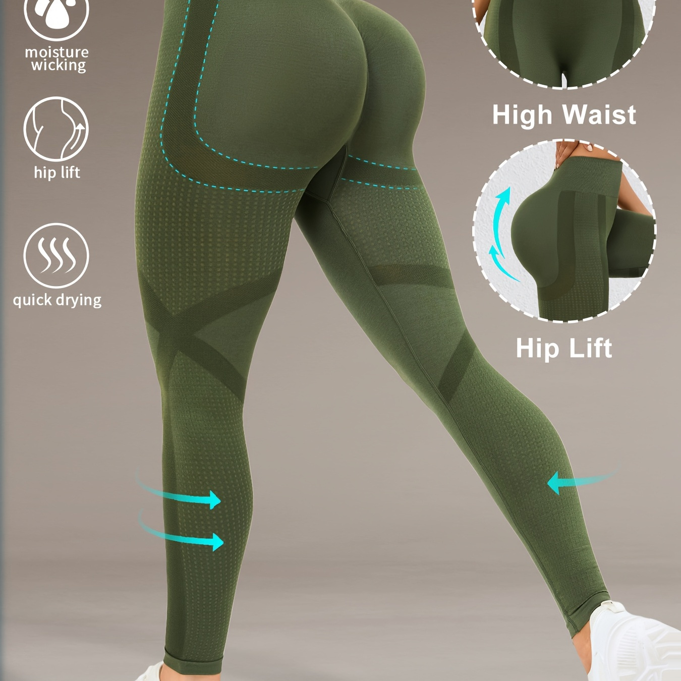 

Butt Lifting Sports Yoga Pants, High Waist Running Workout Leggings, Women's Activewear For Fall & Winter Wide Waistband