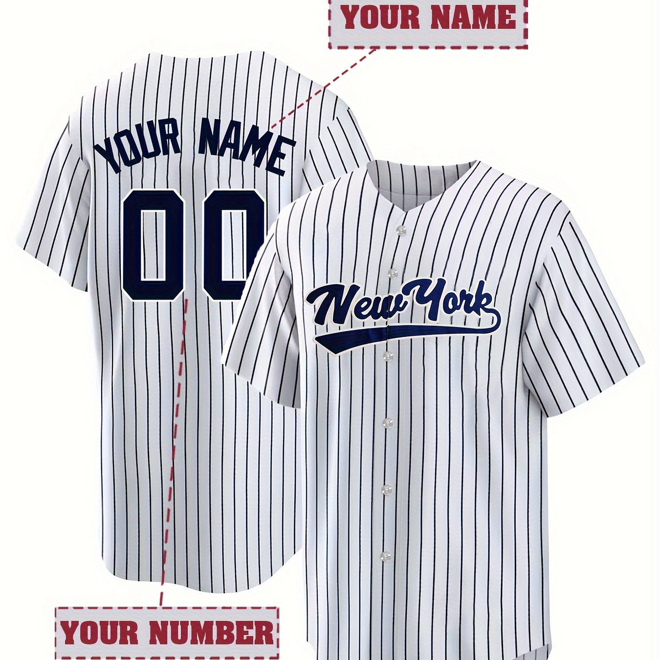 

Men's Customized Name & Number Embroidery Baseball Jersey, Tailored To Your Preference, Comfy Striped Baseball Top For Summer Sport