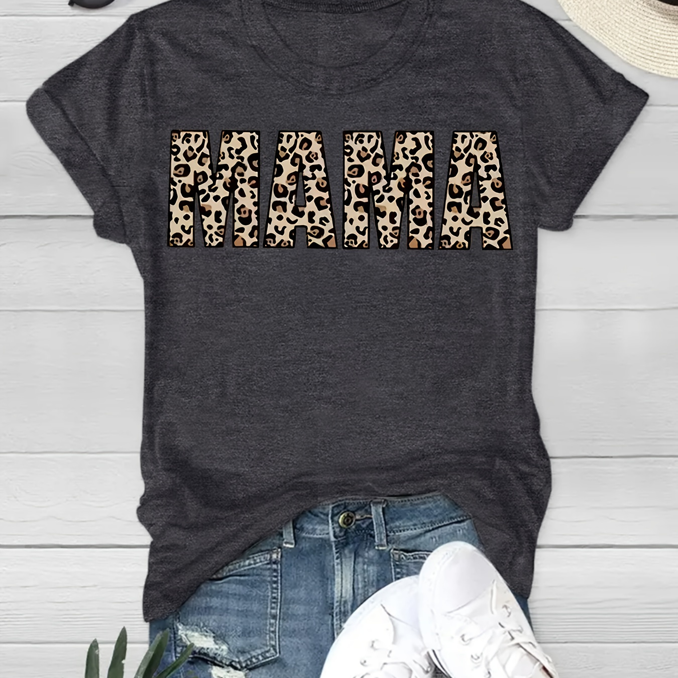 

Mother's Day Mama Print T-shirt, Casual Crew Neck Short Sleeve Top For Spring & Summer, Women's Clothing