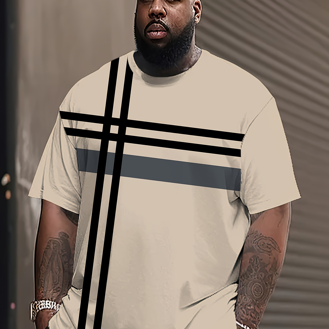 

Plus Size Men's 3d Crew Neck T-shirt, Casual Sports Polyester Tee, Regular Fabric Top With Slight Stretch, By Hxmrby