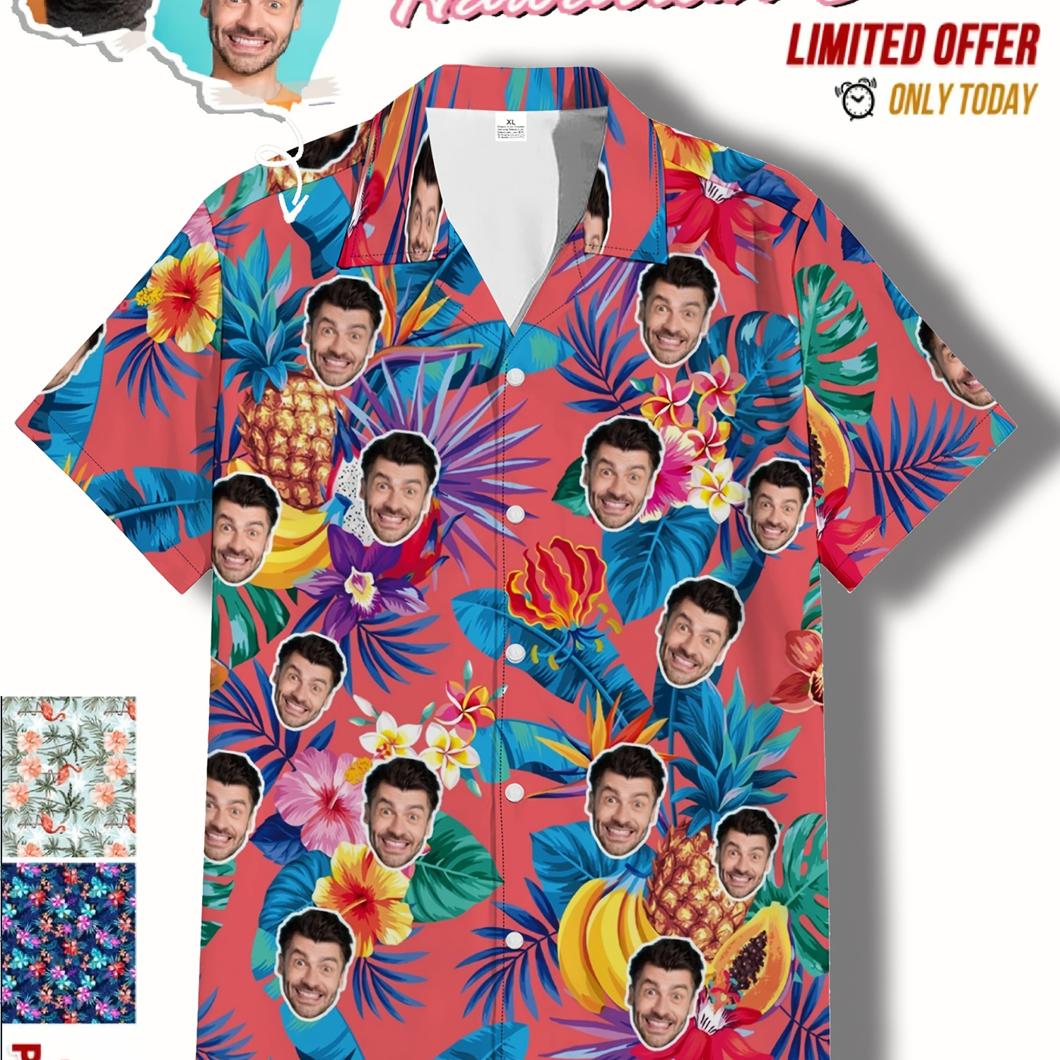 

Custom Personalized Photo Hawaiian Print Men's Summer Fashionable And Simple Short Sleeve Button Casual Lapel Simple Shirt, Trendy And Versatile, Suitable For Dates, Beach Holiday, As Gifts