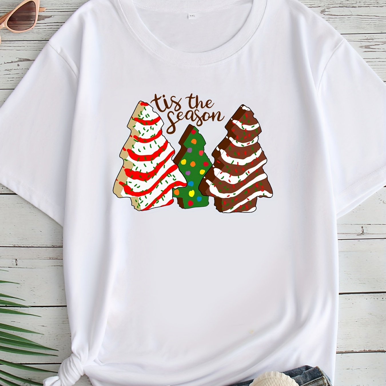 

Women's Plus Size Christmas Tee - Casual Crew Neck Short Sleeve T-shirt With Print, Machine Washable, Polyester - Sizes 1xl To 8xl