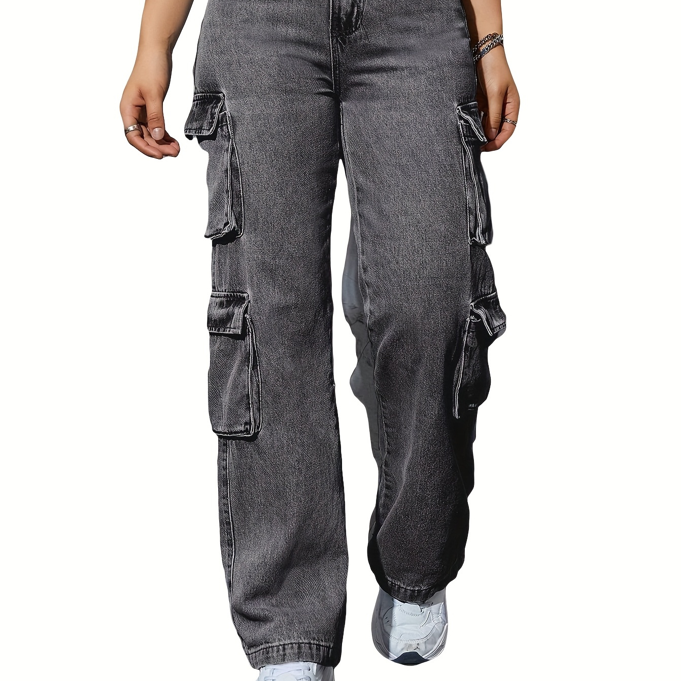 

Women High Waist Wide Leg Denim Jeans, Boyfriend Wide Leg Cargo Pants, Casual Denim Baggy Pants With Pockets, Women's Denim Jeans & Clothing