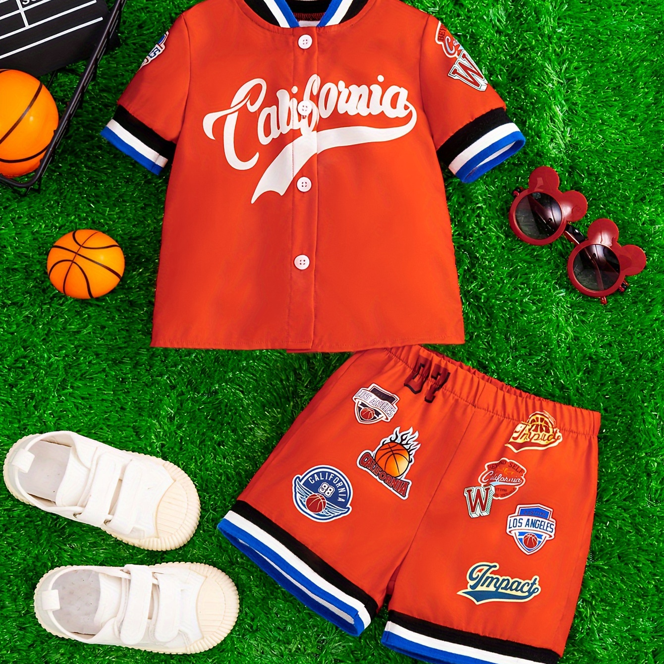 

2pcs Baby's "california" Print Summer Set, Sporty Style Short Sleeve Top & Shorts, Baby Boy's Clothing, As Gift