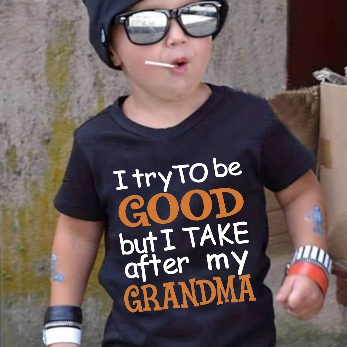 

Baby Toddler Boys Short Sleeve Graphic T-shirts, ''i Try To Be Good But I Take After My Nana'' Print ,kids Clothing For Summer