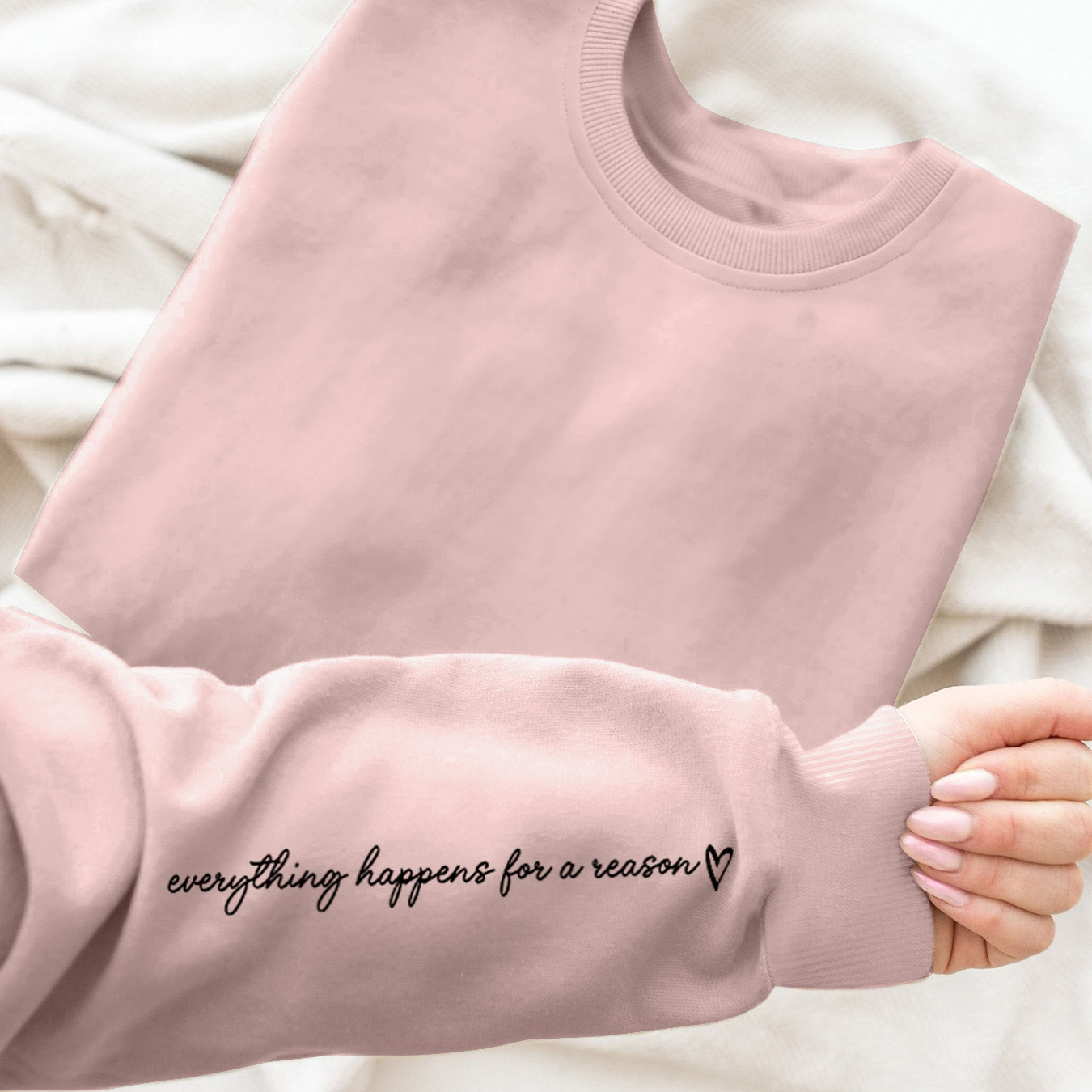 

Everything Happens For A Reason Letter Print Sweatshirt, Crew Neck Casual Sweatshirt For Fall & Spring, Women's Clothing