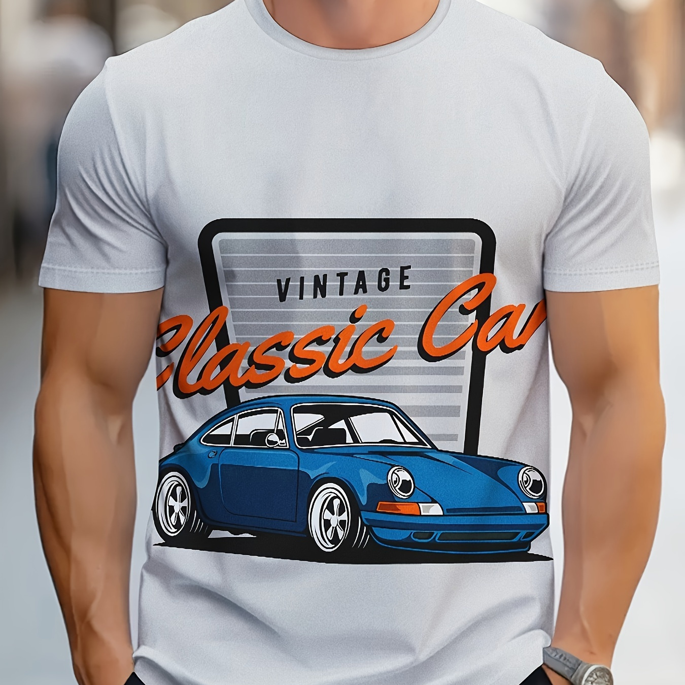 

Men's Car Print T-shirt, Casual Short Sleeve Crew Neck Tee, Men's Clothing For Outdoor