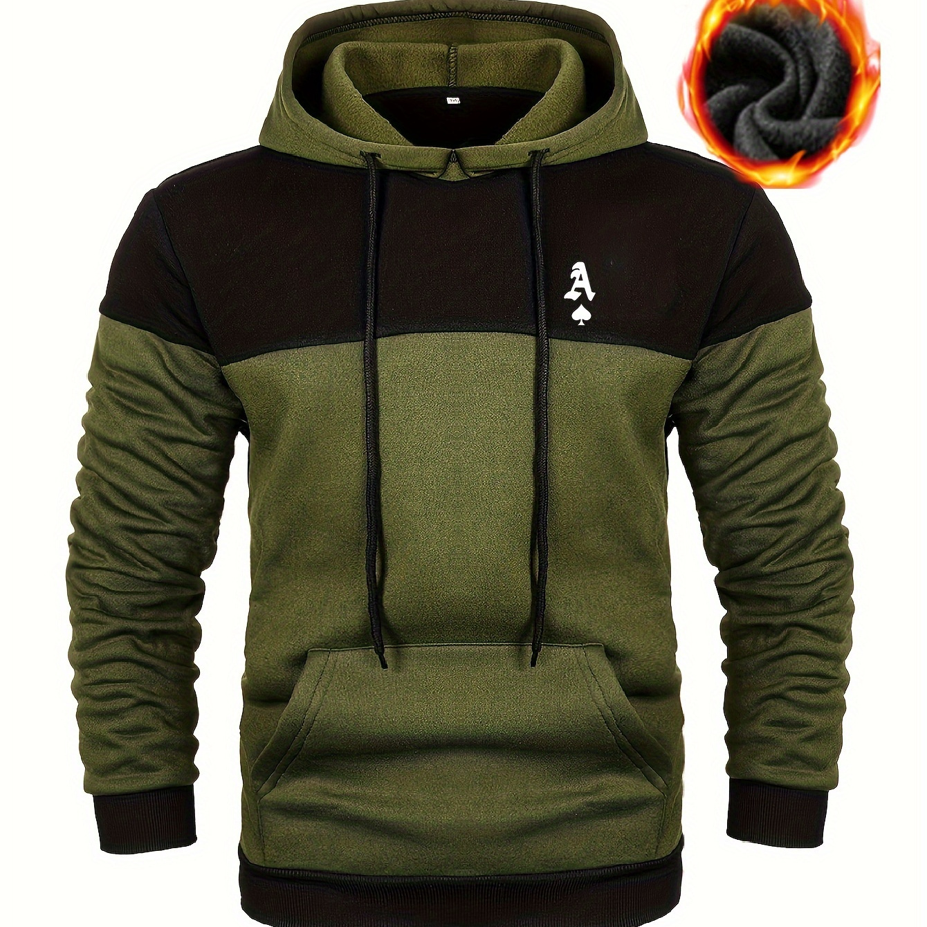 

Spade Ace Graphic Pattern And Contrast Color Men's Hooded Fleece Sweatshirt, Warm And Comfy Hoodie For Winter And Fall Outdoors Wear