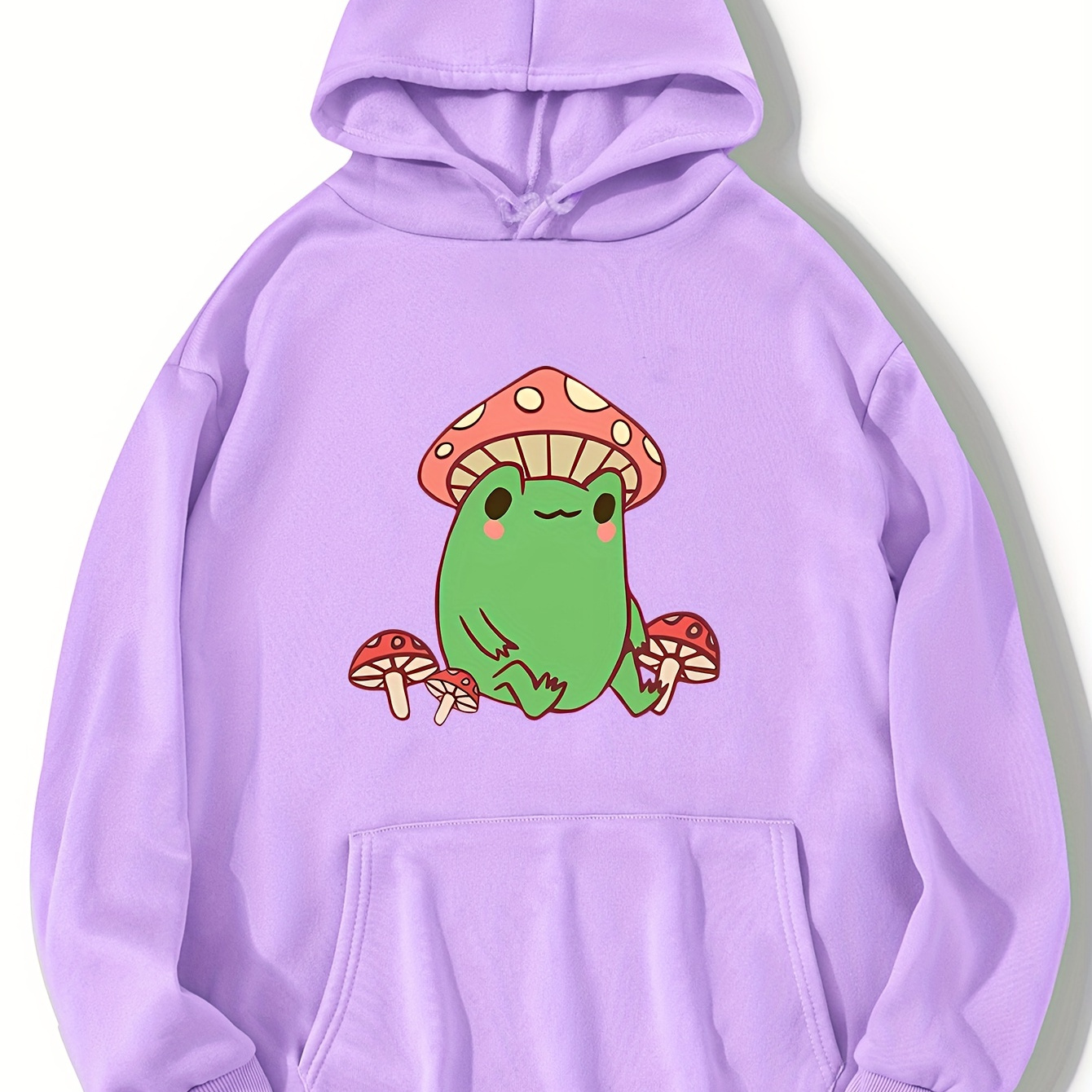 Mushroom Frog Print Drawstring Hoodie Casual Long Sleeve - Temu Canada