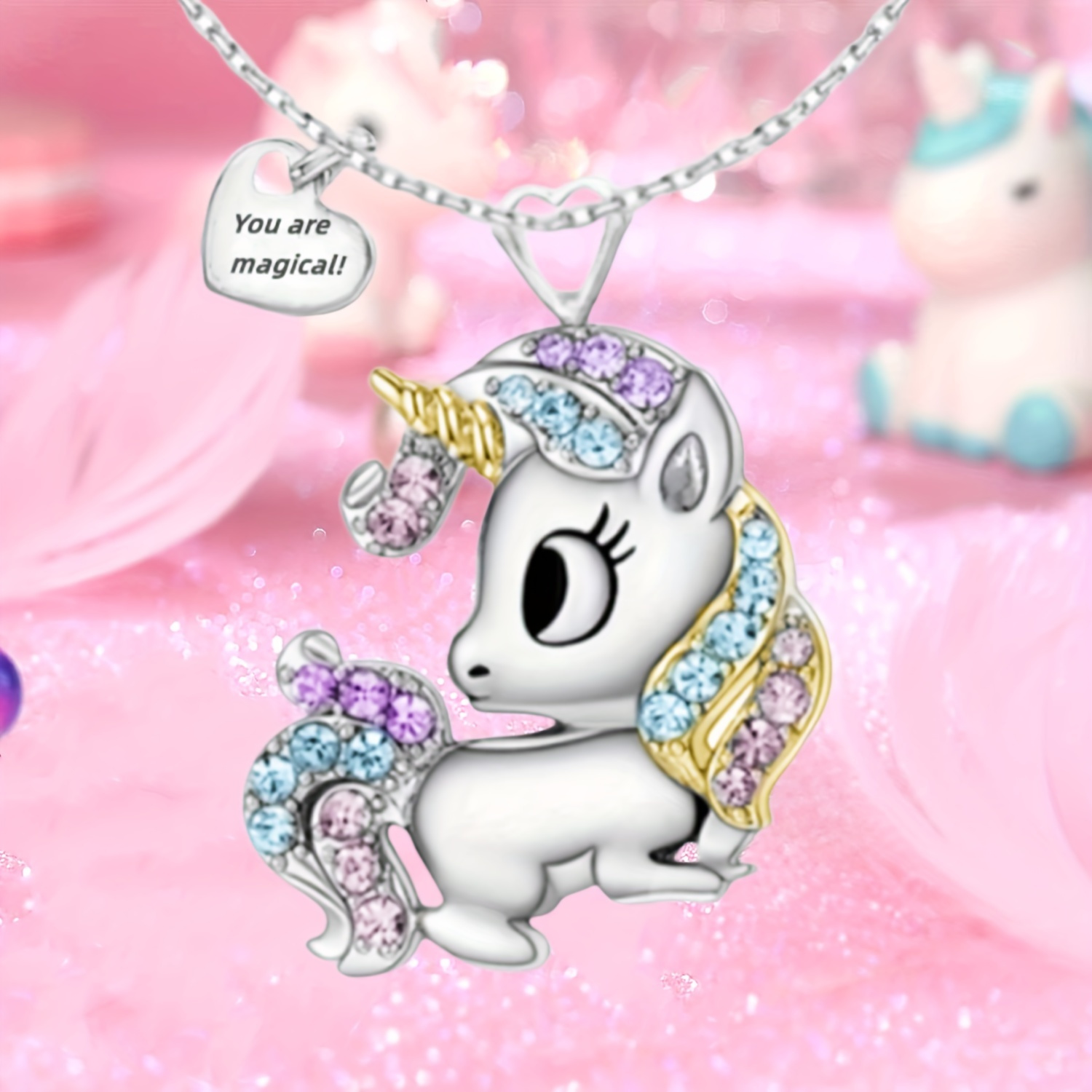 girls teen cute unicorn pendant alloy necklace jewelry Temu