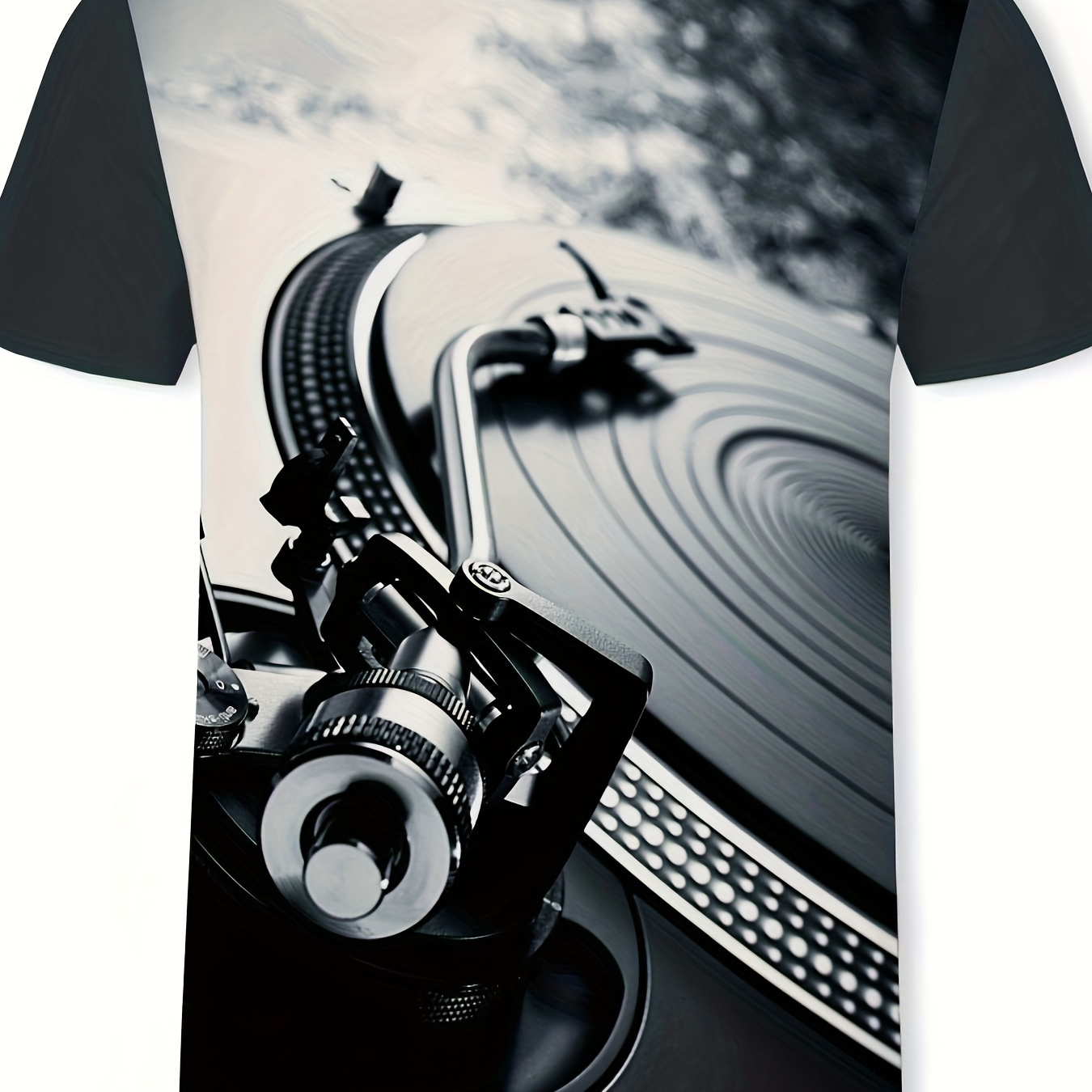 

Vinyl Record Player 3d Graphic Print Men's Retro Short Sleeve Crew Neck T-shirt, Summer Outdoor