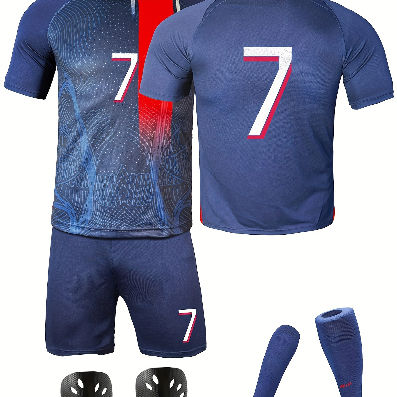 

Boys Breathable Sports Football Jersey Set, Quick-drying Short Sleeve T-shirt&shorts&knee Pads&socks, Boys Clothing For Summer