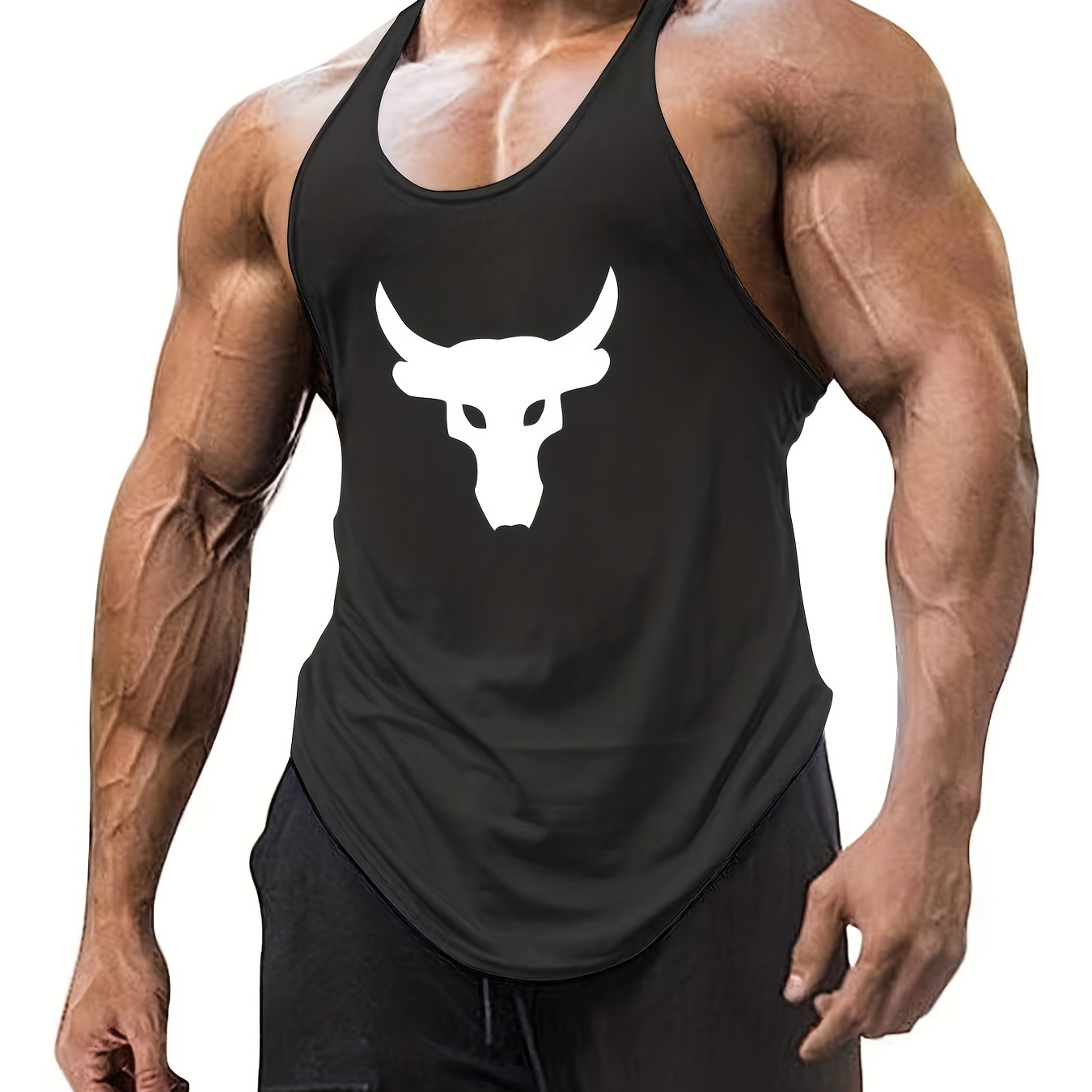 

Bull Head Print Casual Slightly Stretch Round Neck Tank Top, Men's Tank Top For Summer Outdoor Gym Workout Bodybuilding Fitness
