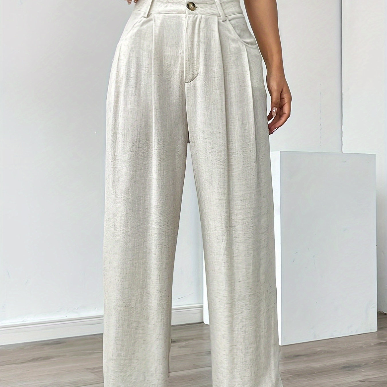 

Solid Color Wide Leg Pants, Elegant Loose Pants For Spring & Summer, Women's Clothing