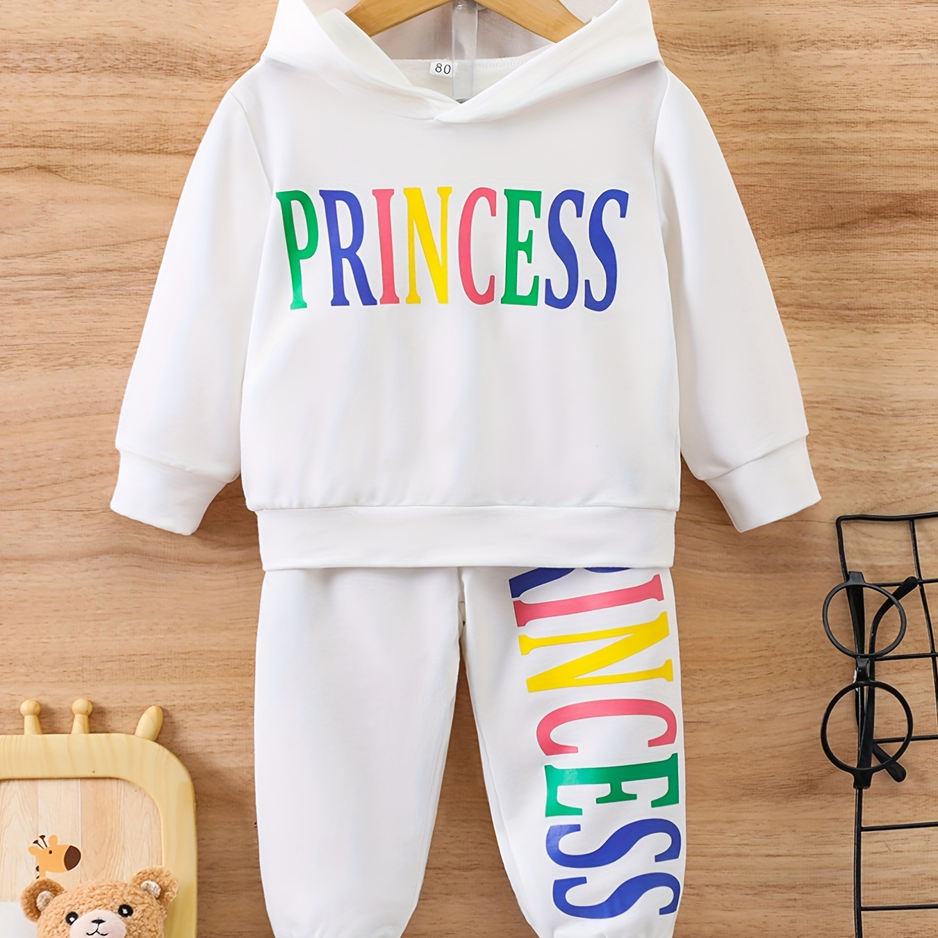 

Baby Girls Sweatshirt Hoodie Trousers Princess Letter Print Set Stylish Spring Fall Sweatsuit Set