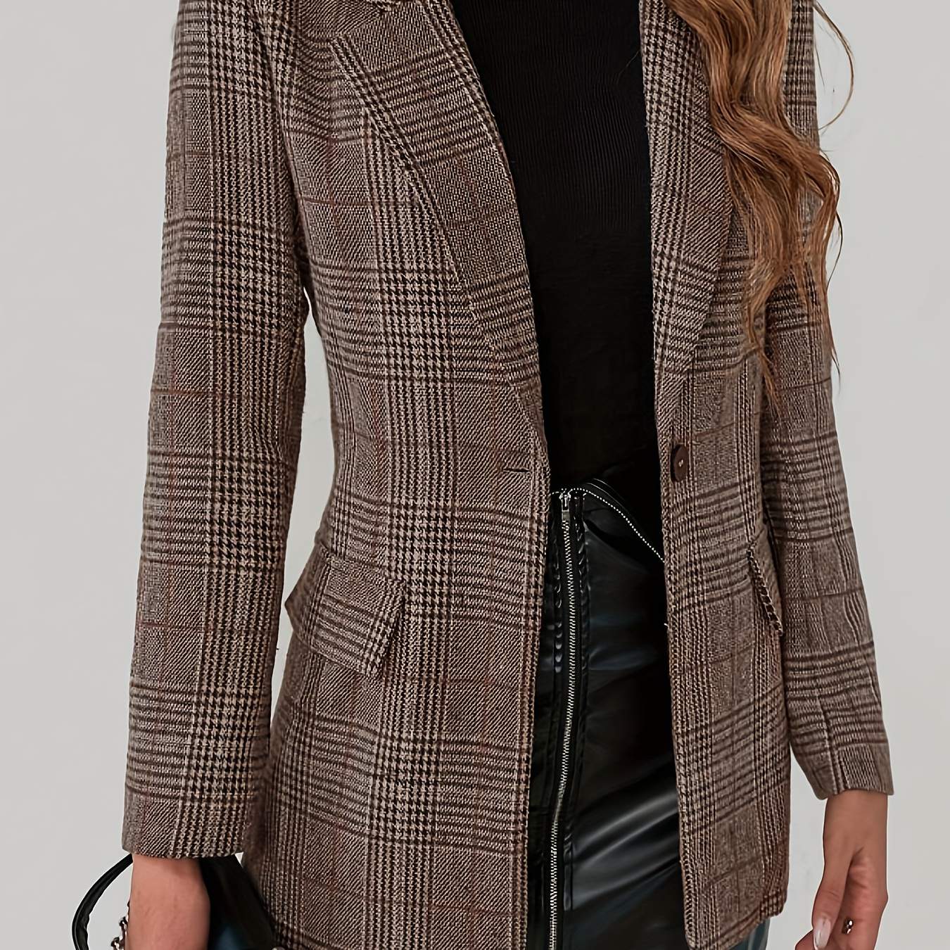 

Blazer à simple boutonnage à motif écossais, élégant blazer à manches longues pour et , vêtements pour femmes.