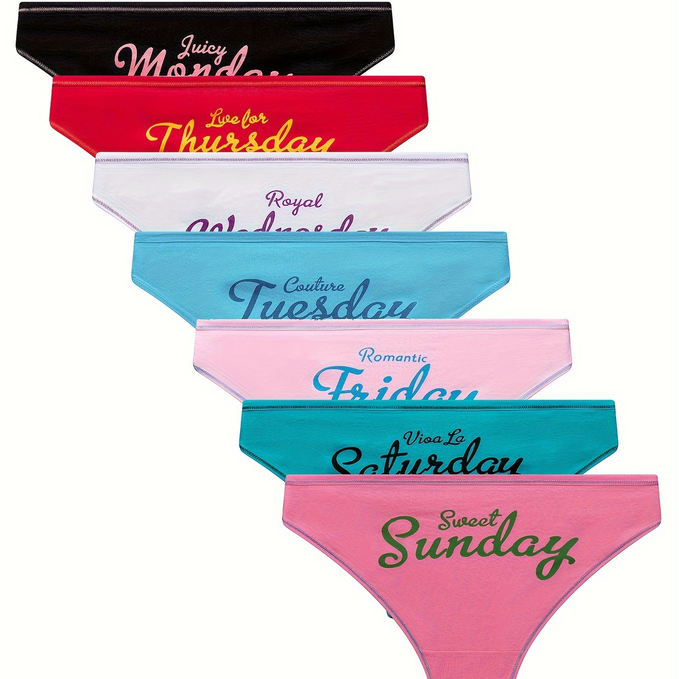 

7 Pcs Women's 1 Week Colorful Bikini Panties, Soft & Breathable Intimates Briefs, Women's Underwear & Lingerie