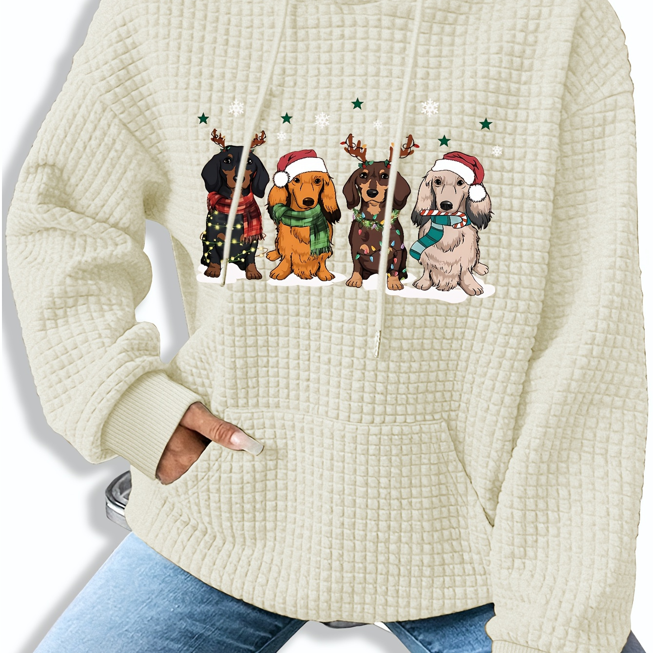 

1pc Women's Christmas Graphic - Polyester Sweatshirt , & Drawstring - For Fall/