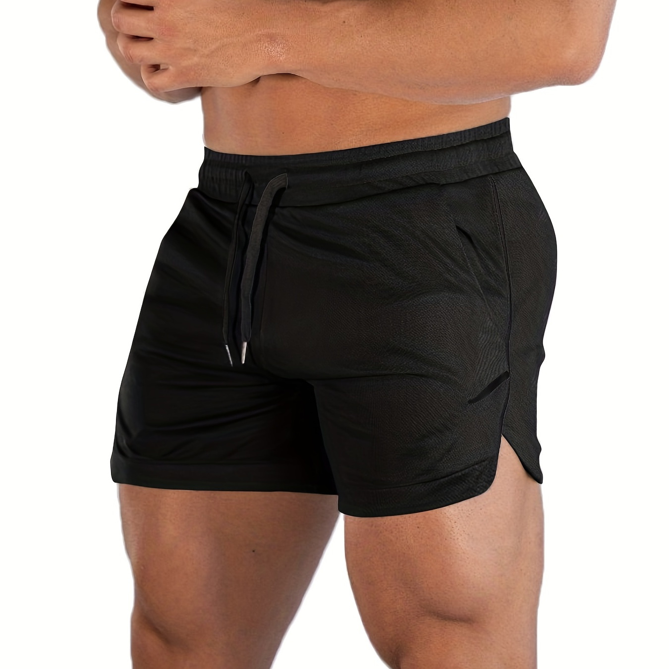 

Quick Drying Comfy Shorts, Men's Casual Slant Pockets Slightly Stretch Elastic Waist Drawstring Shorts For Summer Gym Workout Training